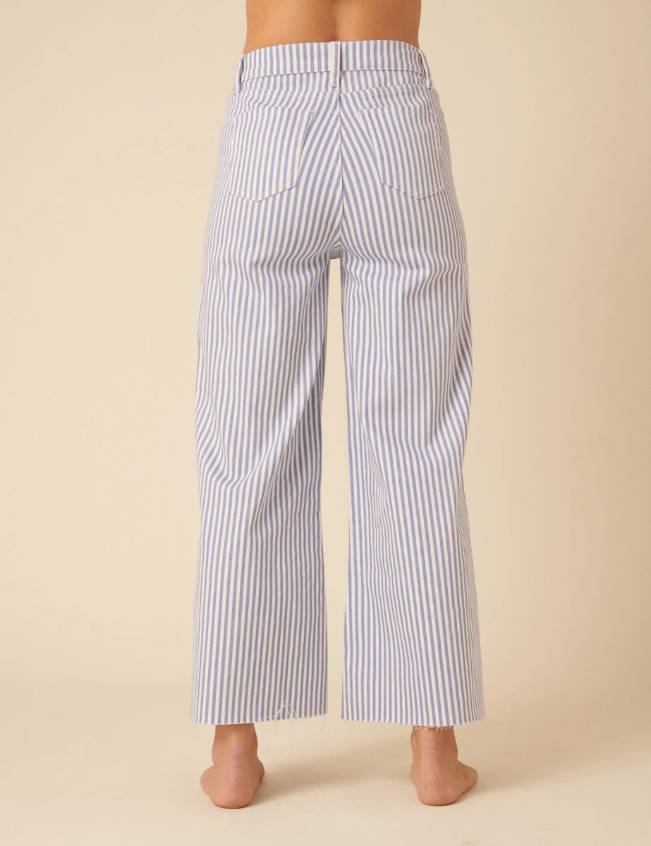 Blue Pinstripe High Rise Palazzo Jeans - Image 5