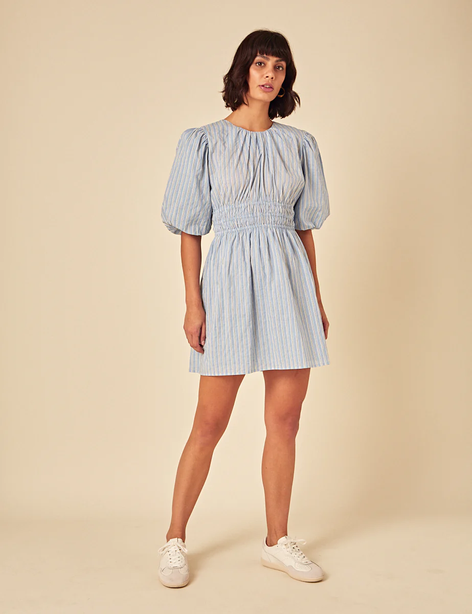 Blue Pintstripe Zelda Mini Dress - Image 4