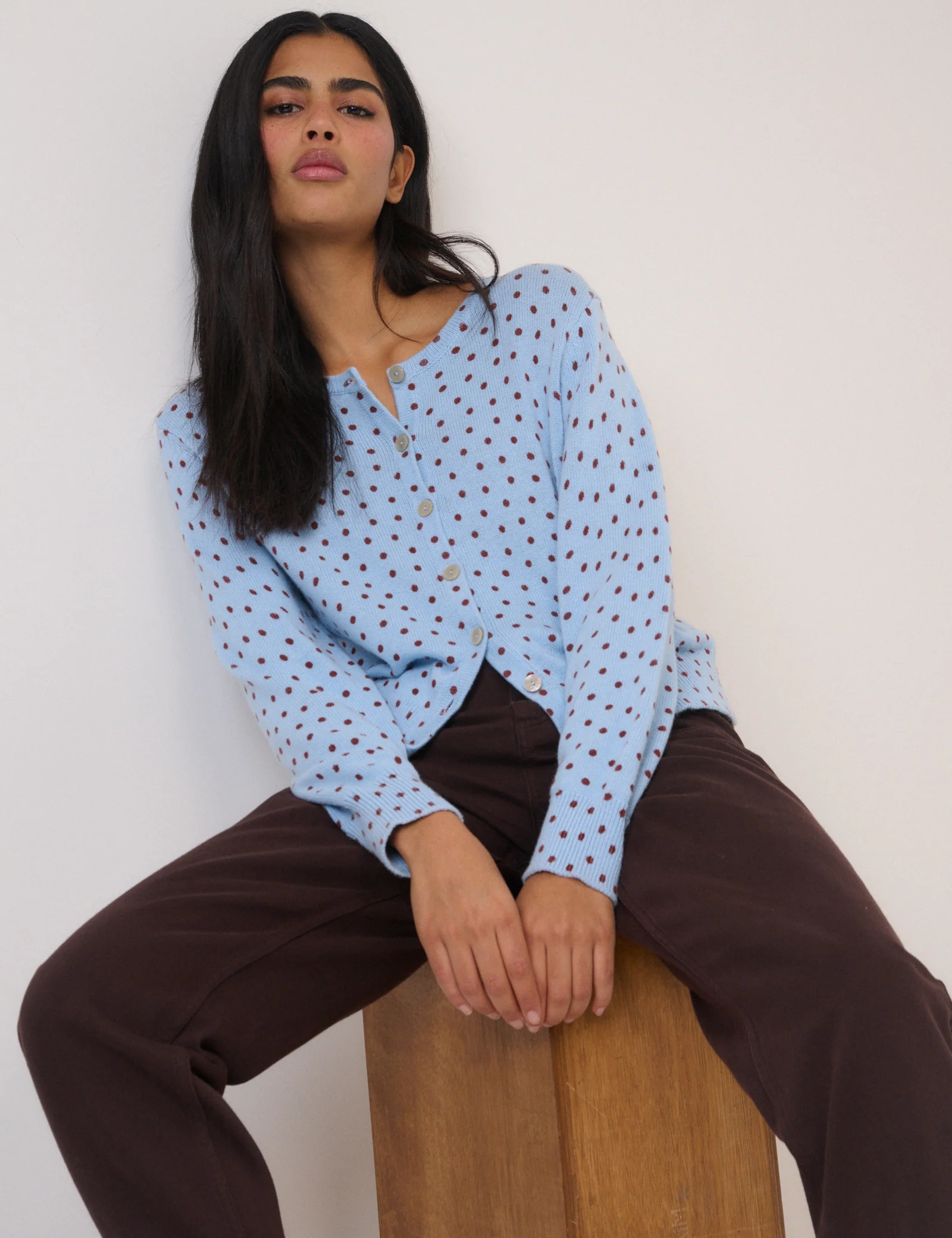 Blue Polka Dot Crew Neck Cardigan - Image 4