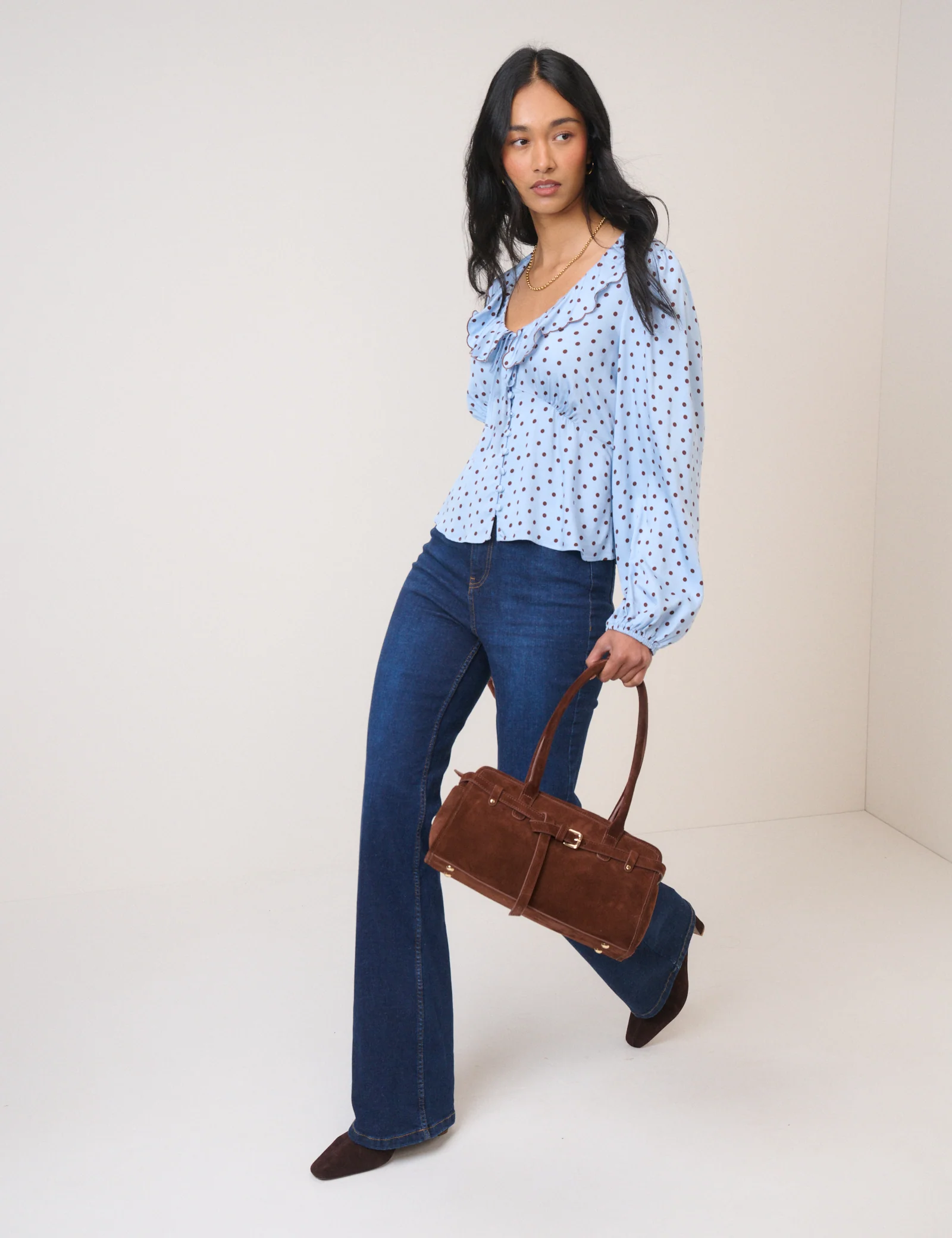 Blue Satin Polka Dot Blouse - Image 4
