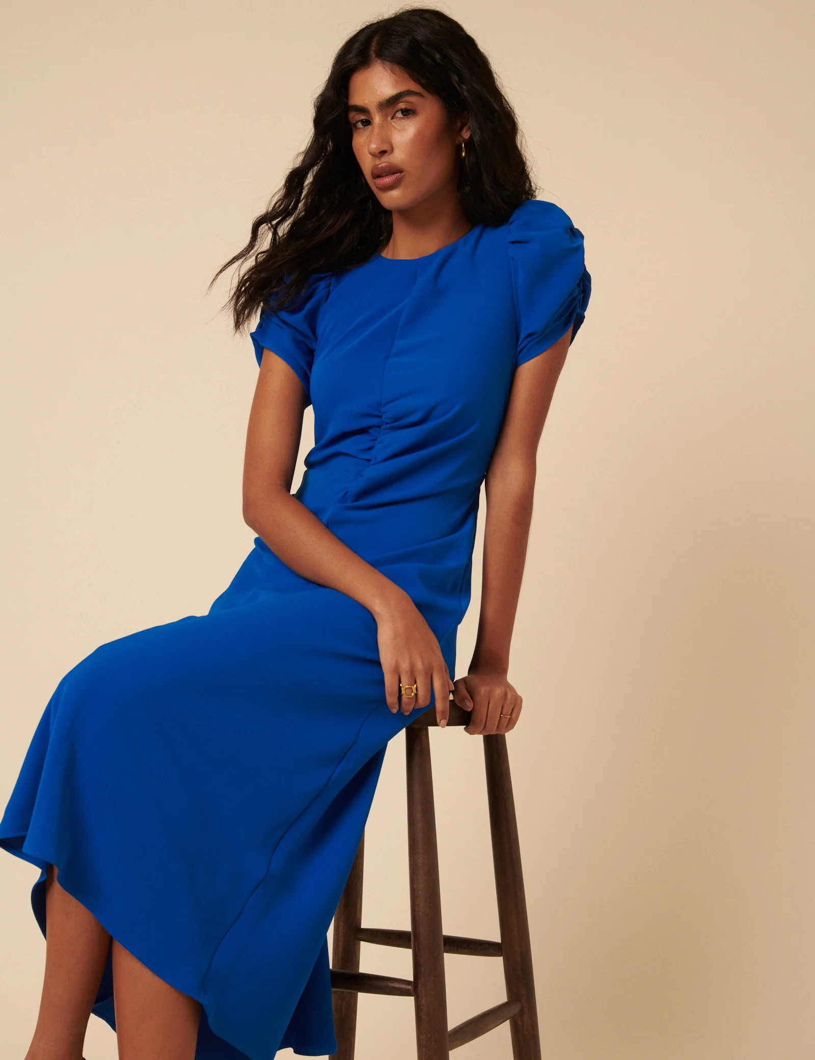 Blue Ruched Naomi Midi Dress - Image 2