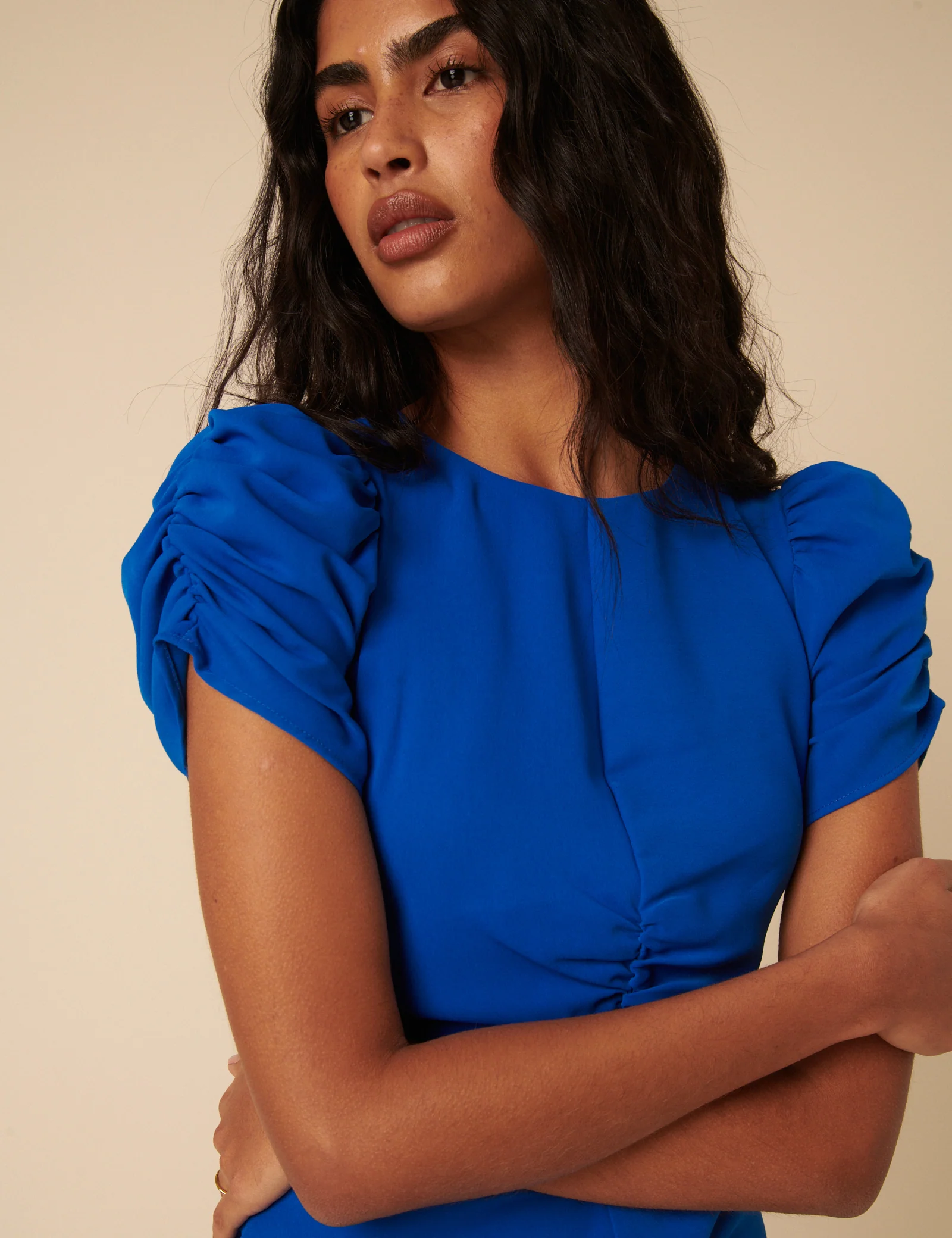 Blue Ruched Naomi Midi Dress - Image 3