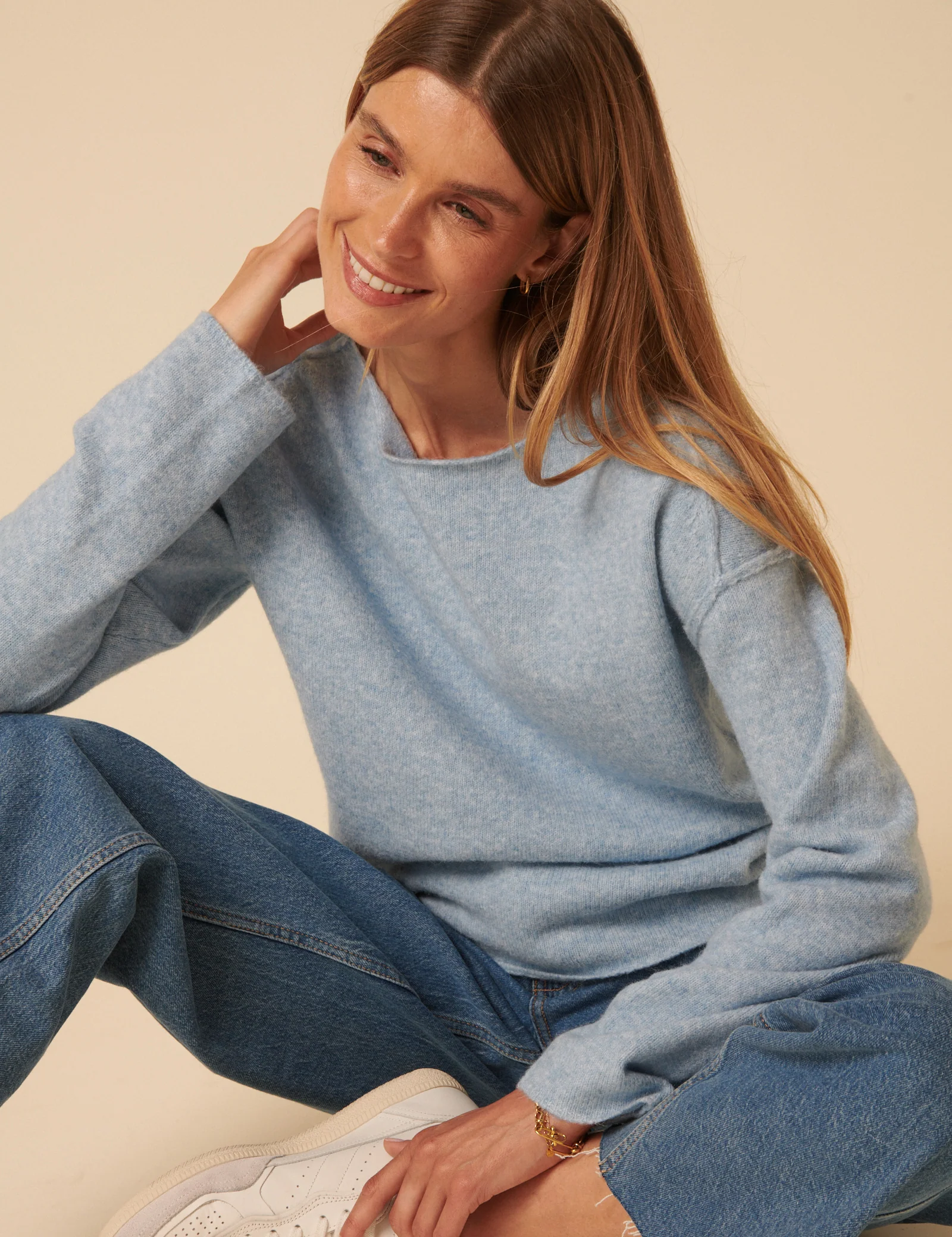Blue Slash Neck Knitted Jumper - Image 2
