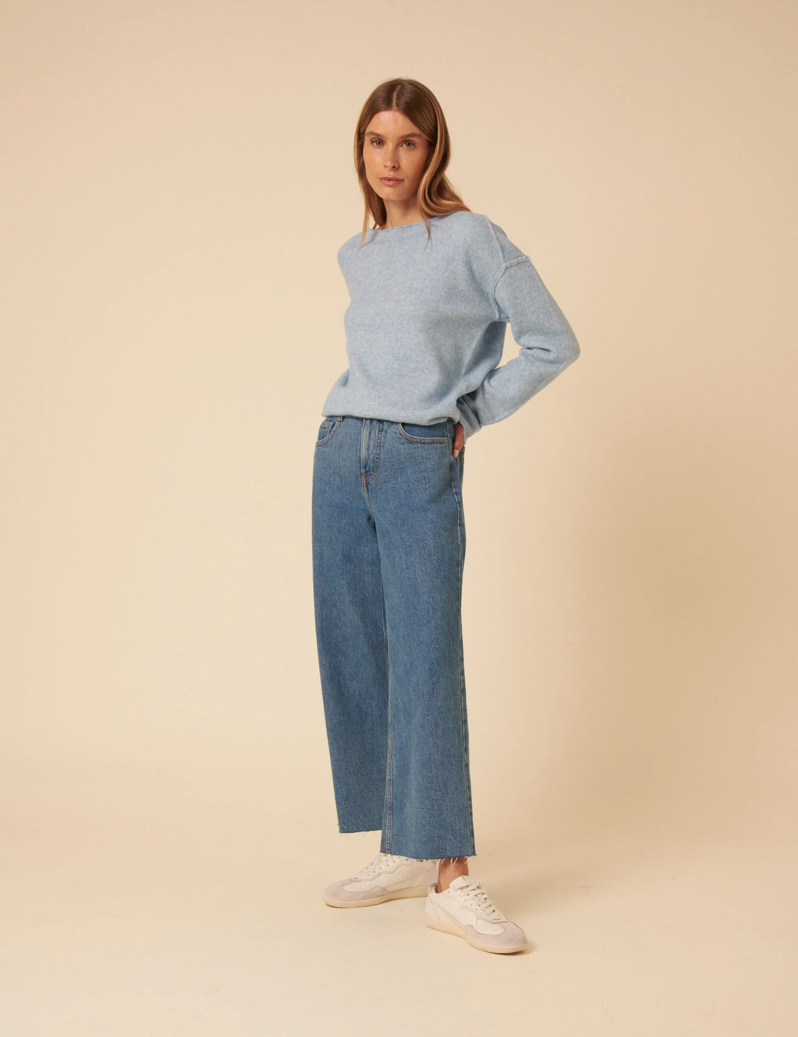 Blue Slash Neck Knitted Jumper - Image 5