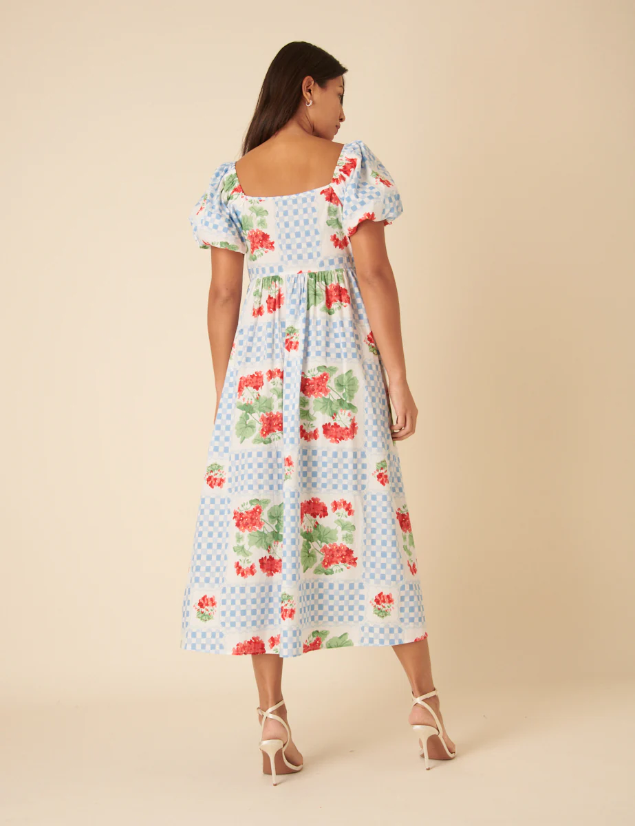 Blue Tile Print Floral Joanna Midi Dress - Image 5