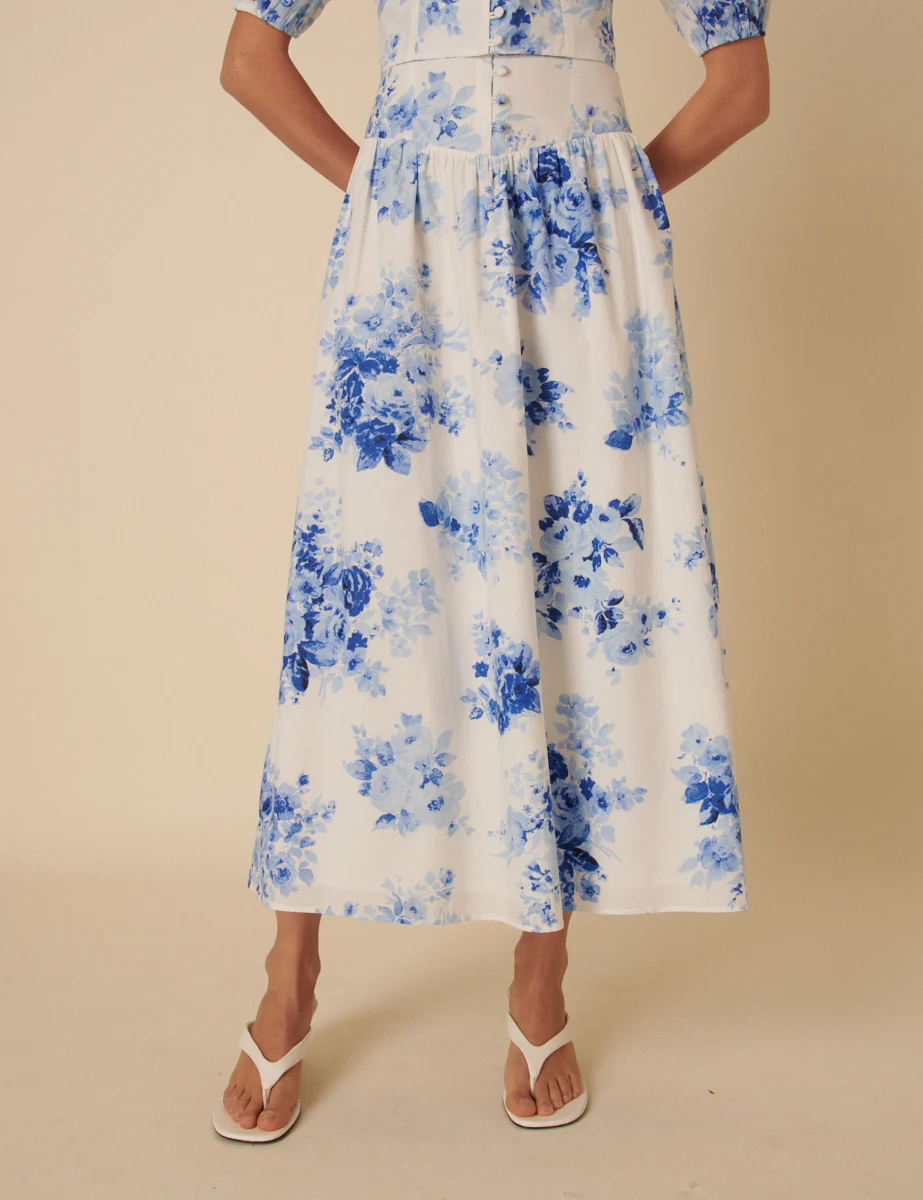 Blue Watercolour Floral Tailored Skirt - Image 3