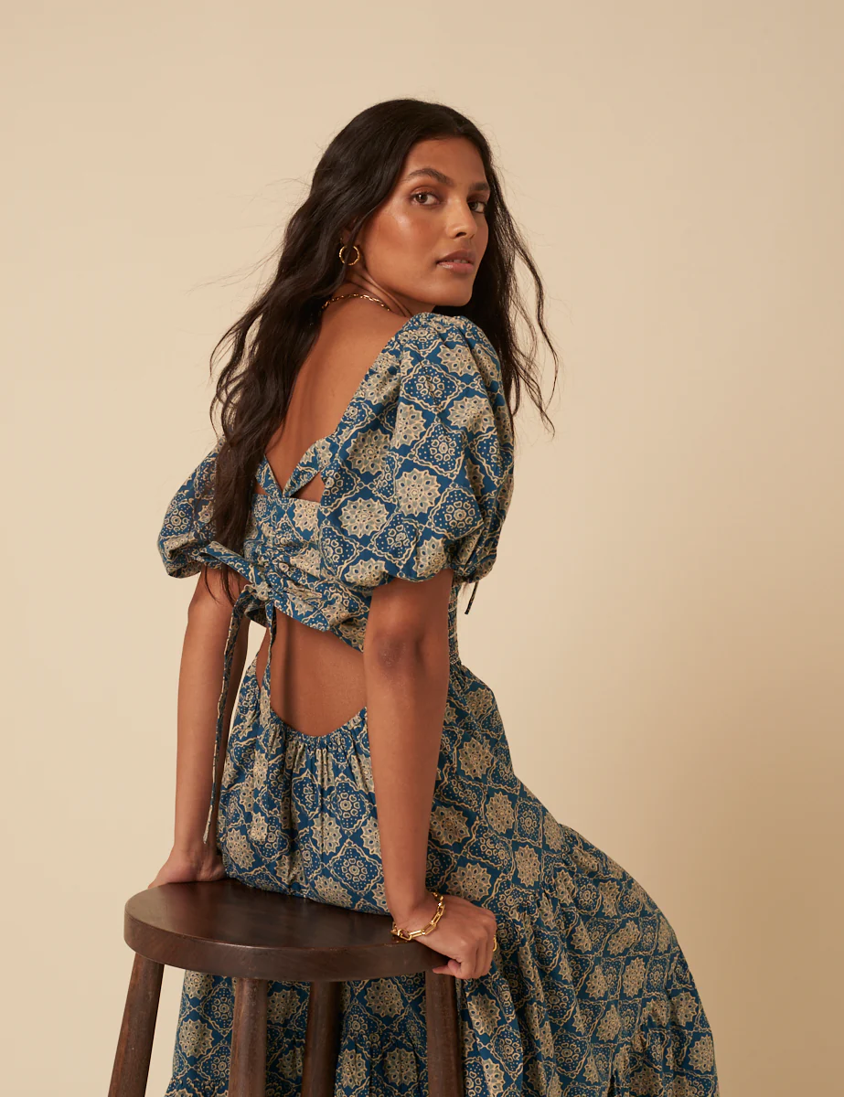 Blue Tile Printed Aria Midi Dress - Image 2