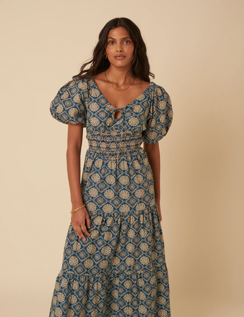 Blue Tile Printed Aria Midi Dress - Image 5