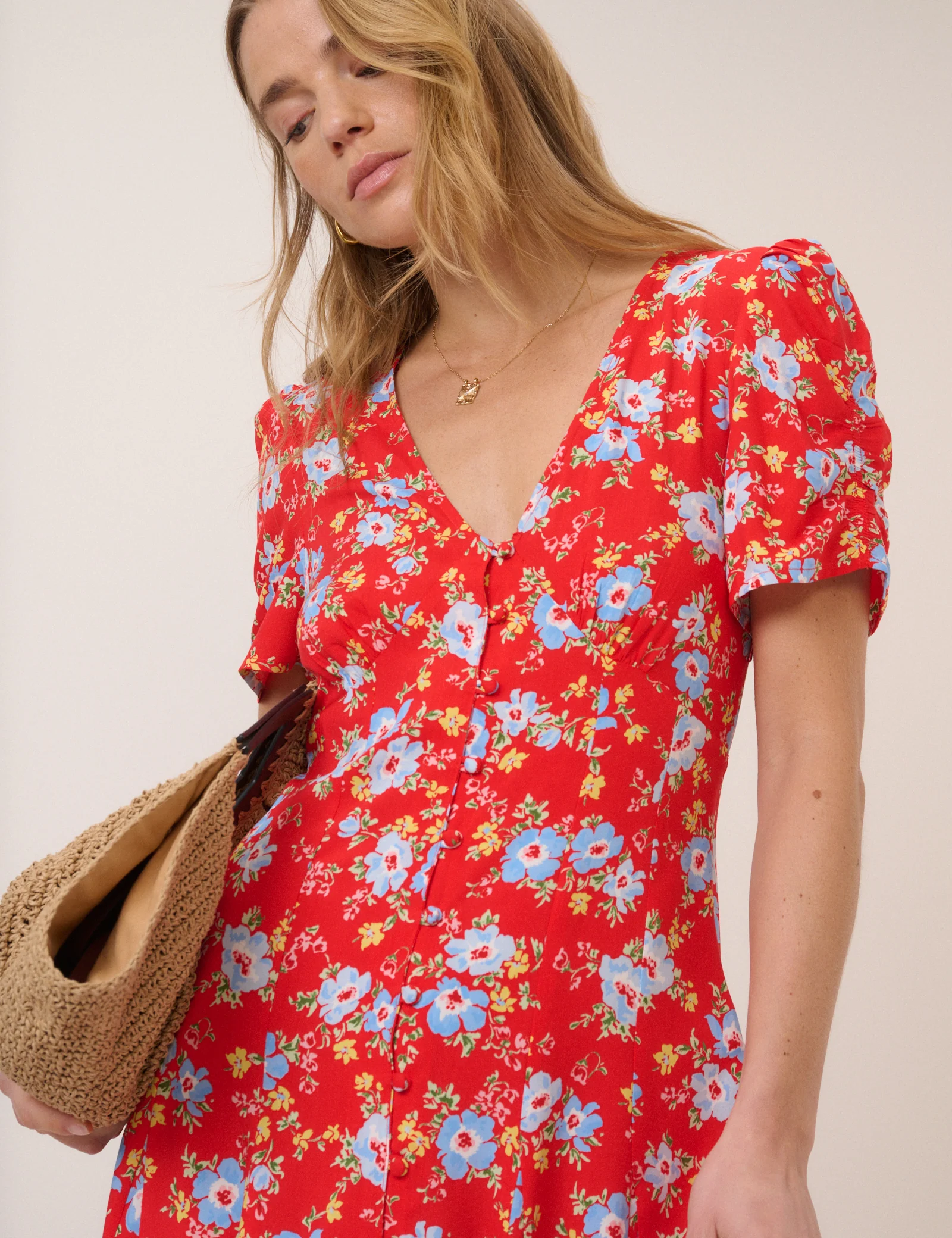 Red Floral Bonnie Midi Dress - Image 4