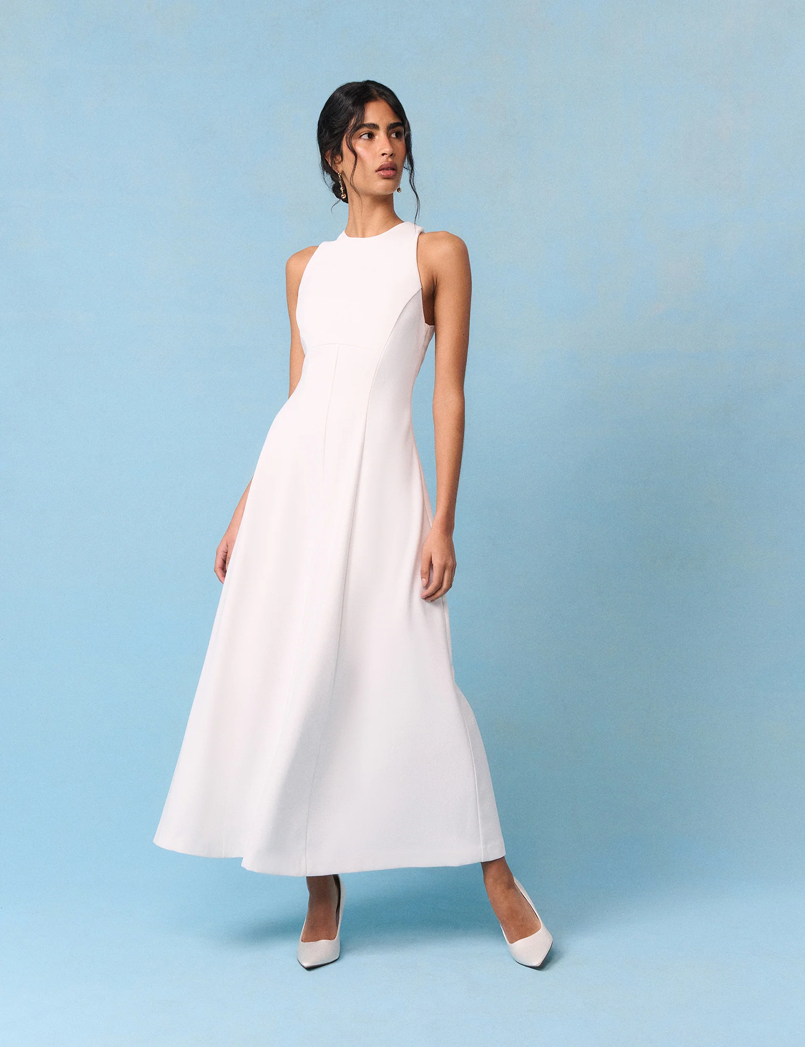 Bridal Ivory Crepe Cross Back Antonia Midi Dress - Image 3