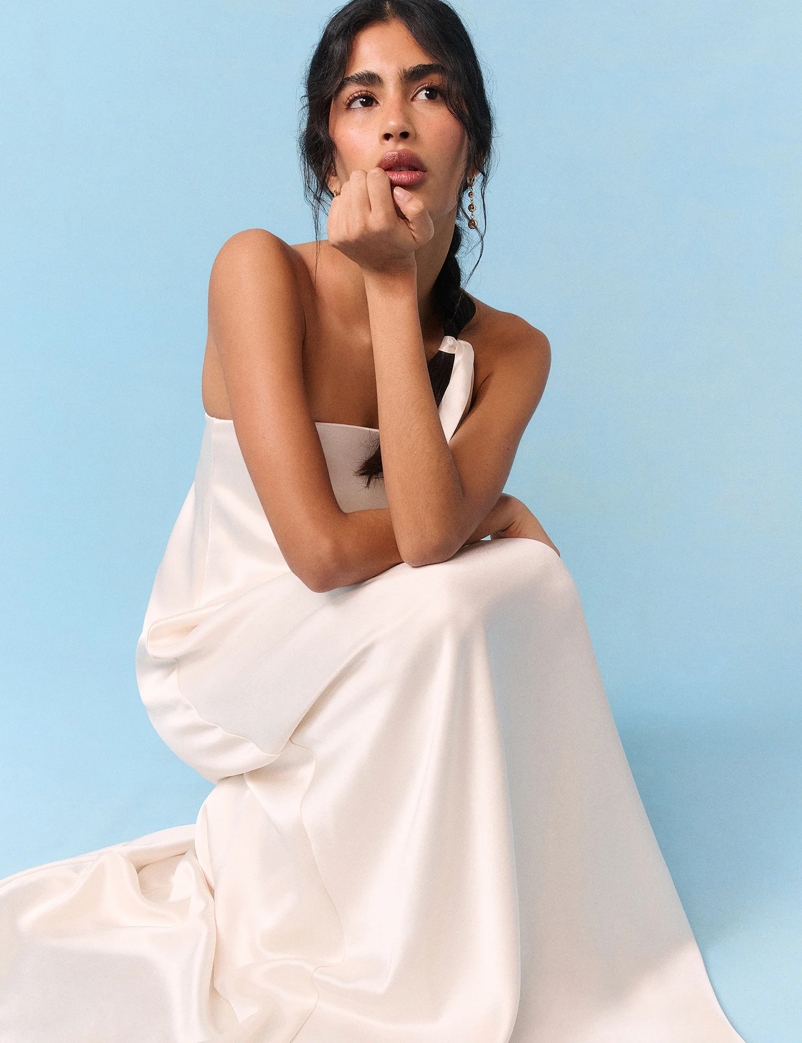 Bridal Ivory Satin Bandeau Eira Maxi Dress - Image 2