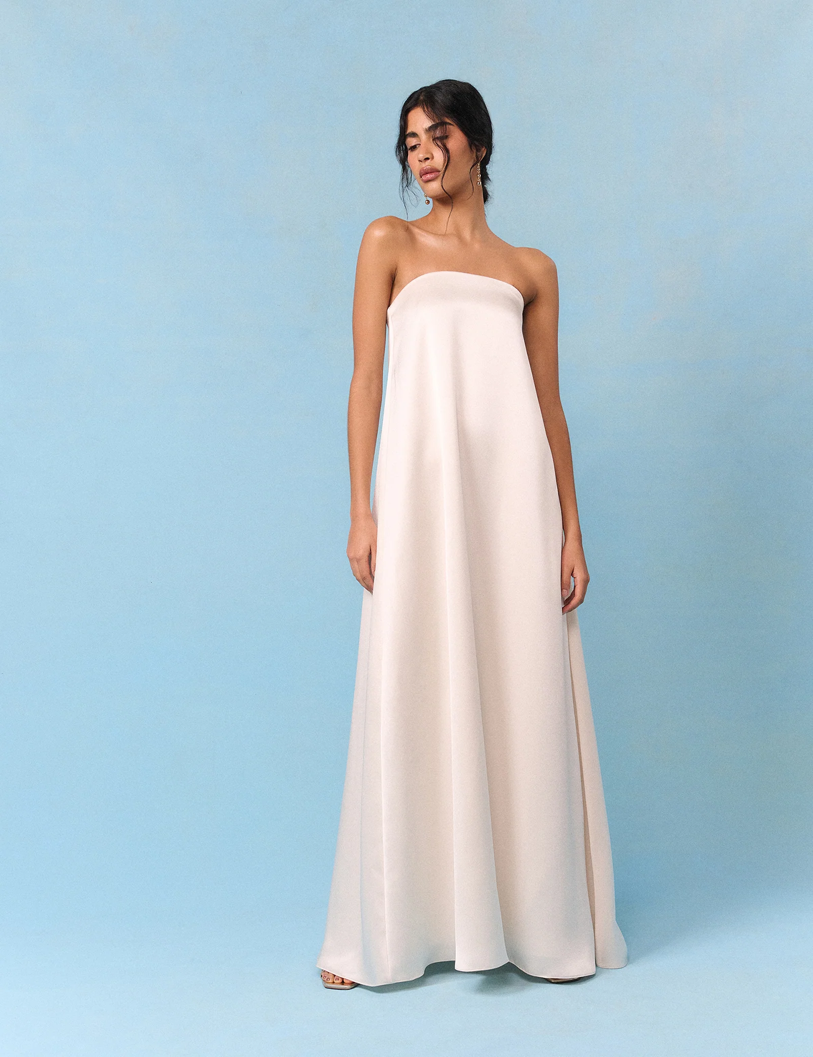Bridal Ivory Satin Bandeau Eira Maxi Dress - Image 3