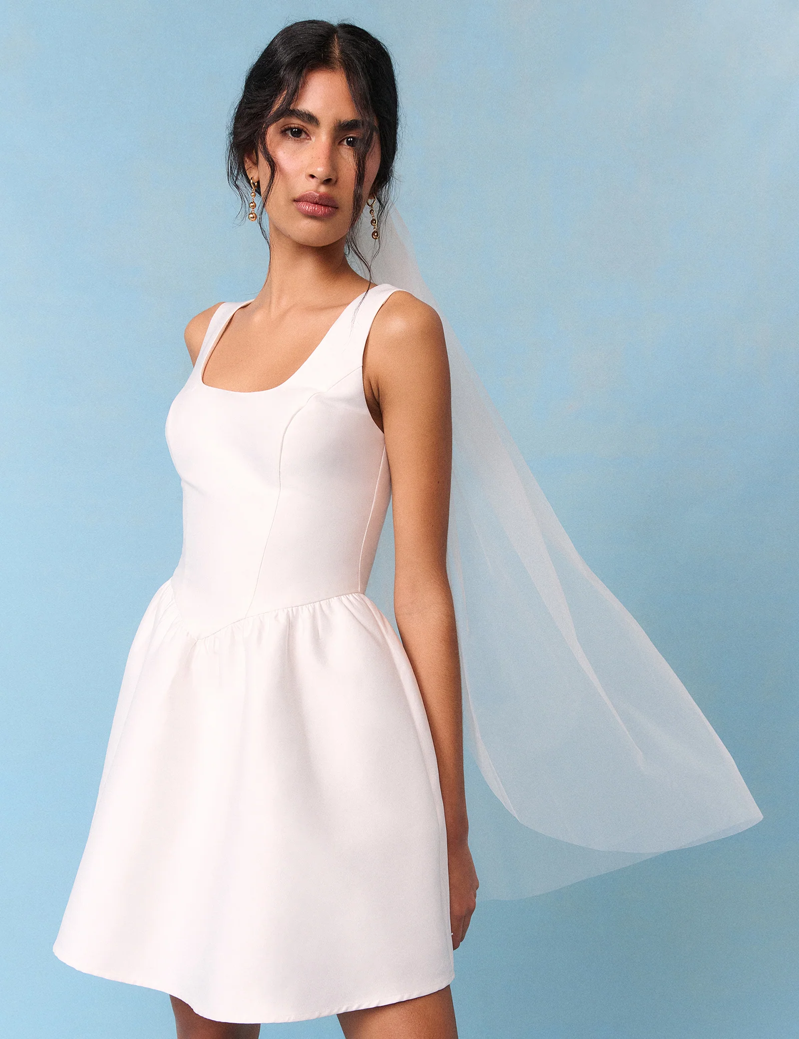 Bridal Ivory Satin Structured Gracie Mini Dress - Image 2