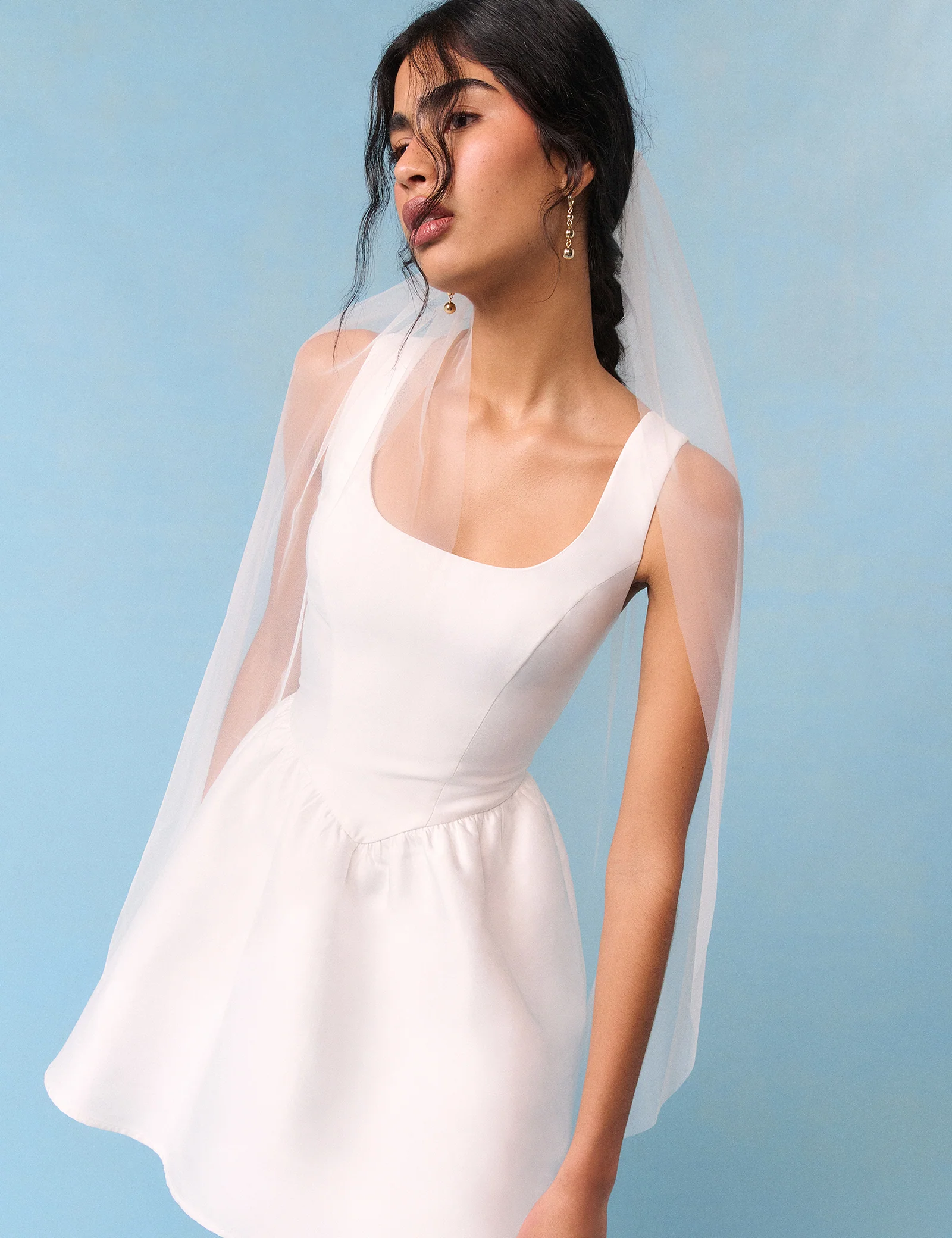 Bridal Ivory Satin Structured Gracie Mini Dress - Image 4