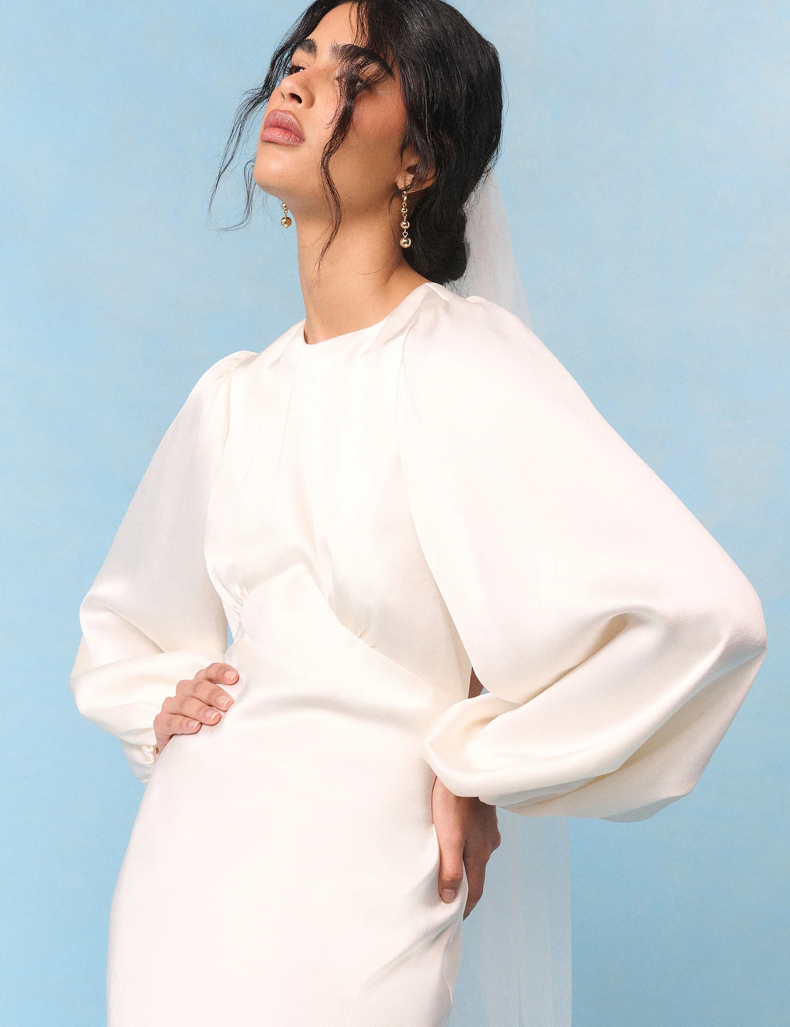 Bridal Ivory Satin Open Back Long Sleeve Isadora Maxi Dress - Image 2