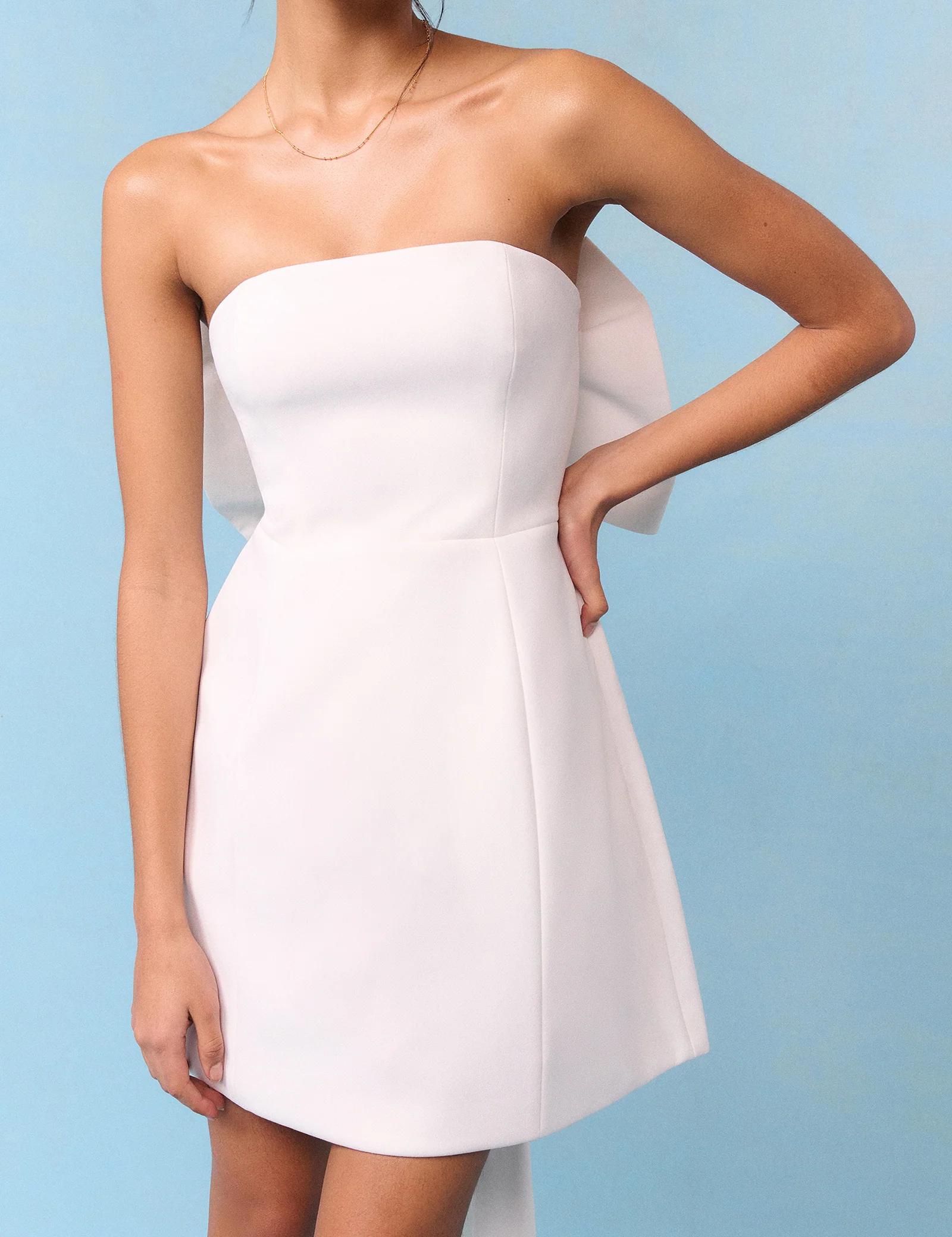 Bridal Ivory Crepe Statement Bow Lucienne Mini Dress - Image 4