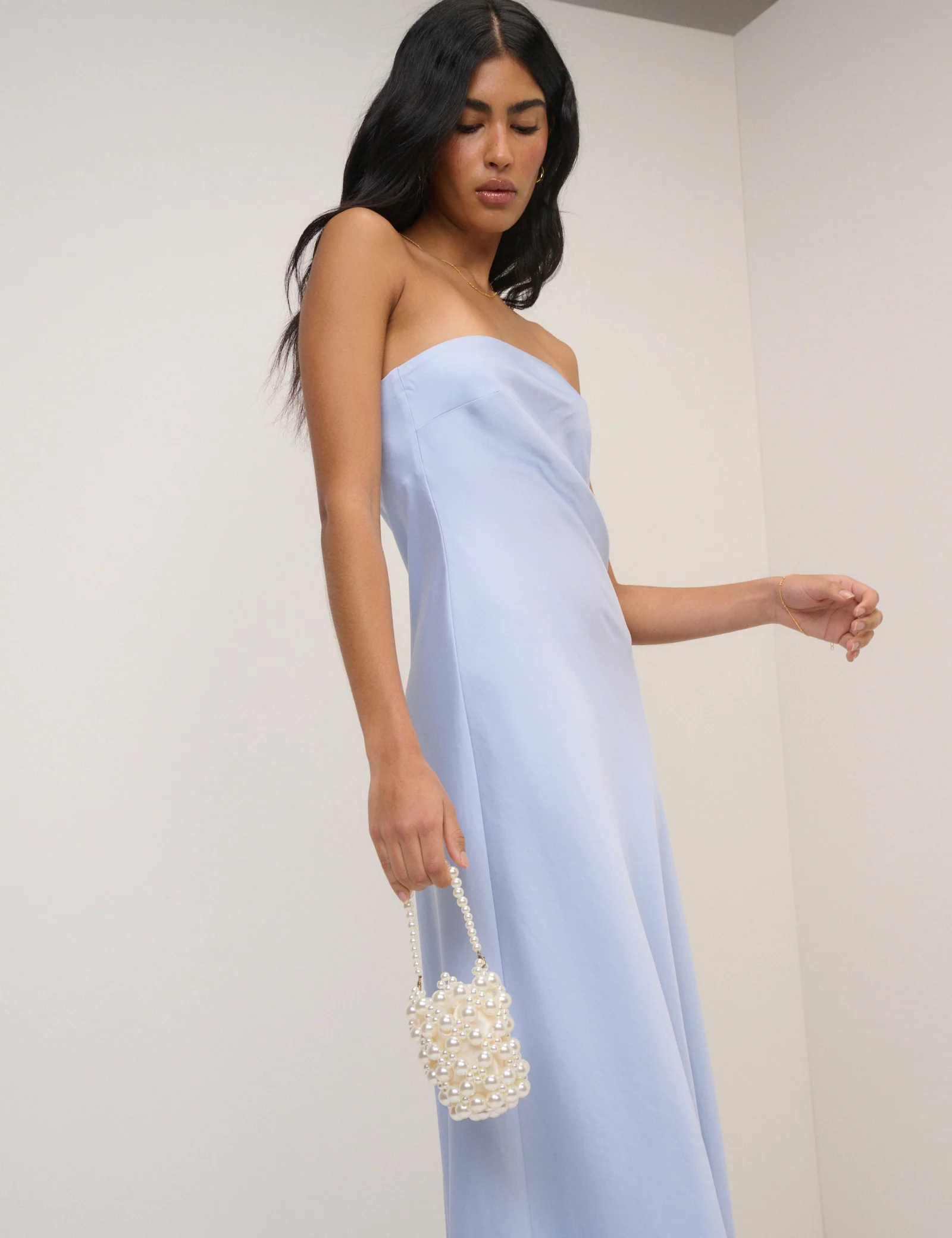 Soft Blue Satin Bandeau Arden Maxi Dress - Image 2