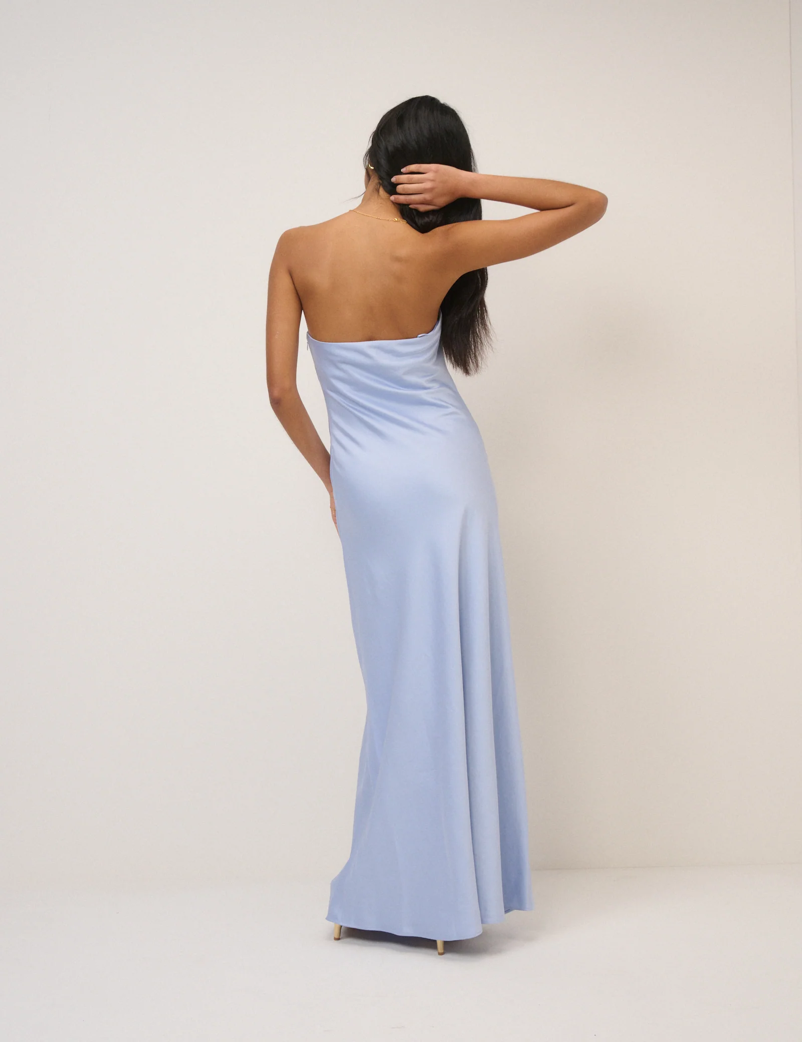 Soft Blue Satin Bandeau Arden Maxi Dress - Image 5