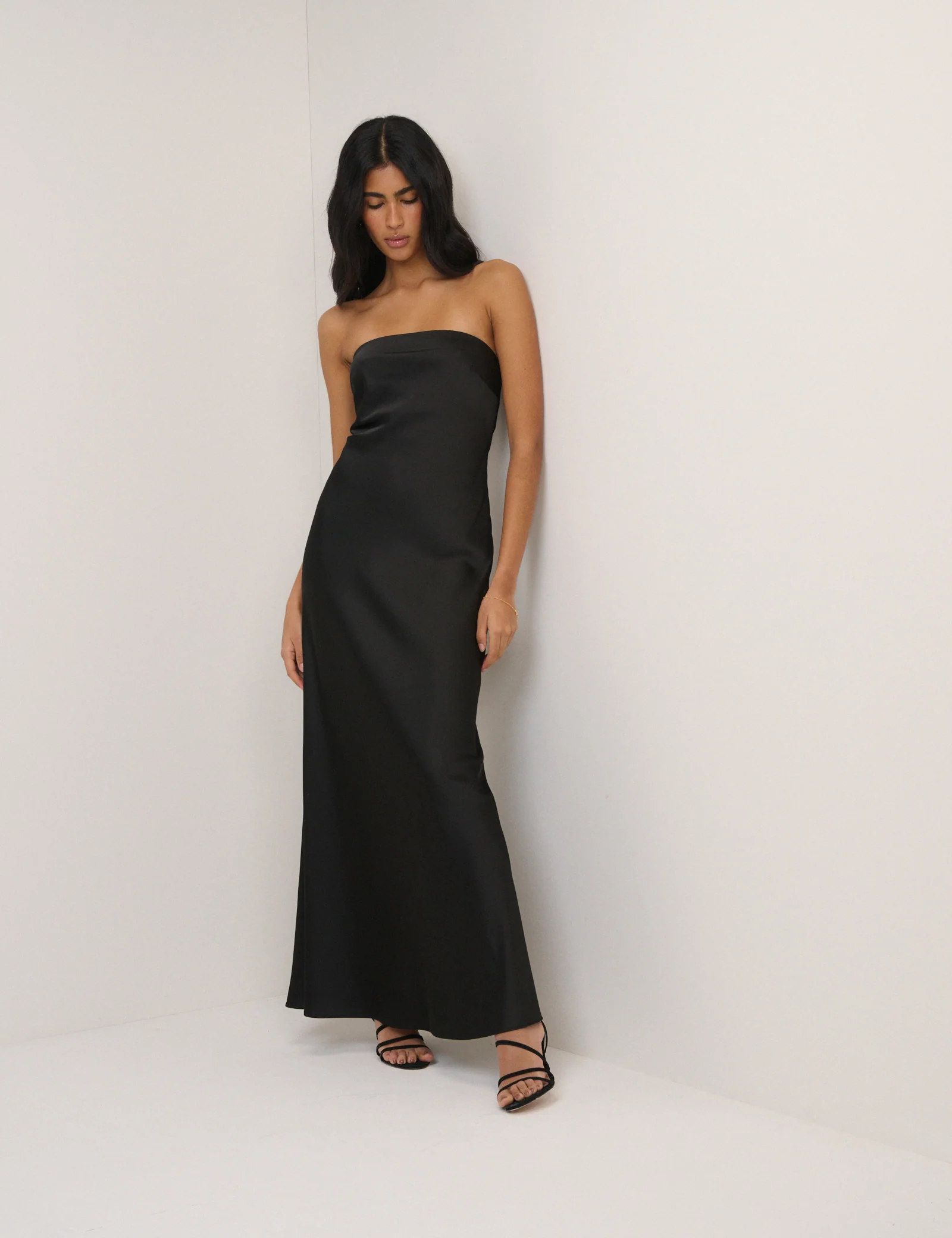 Black Satin Bandeau Arden Maxi Dress - Image 3