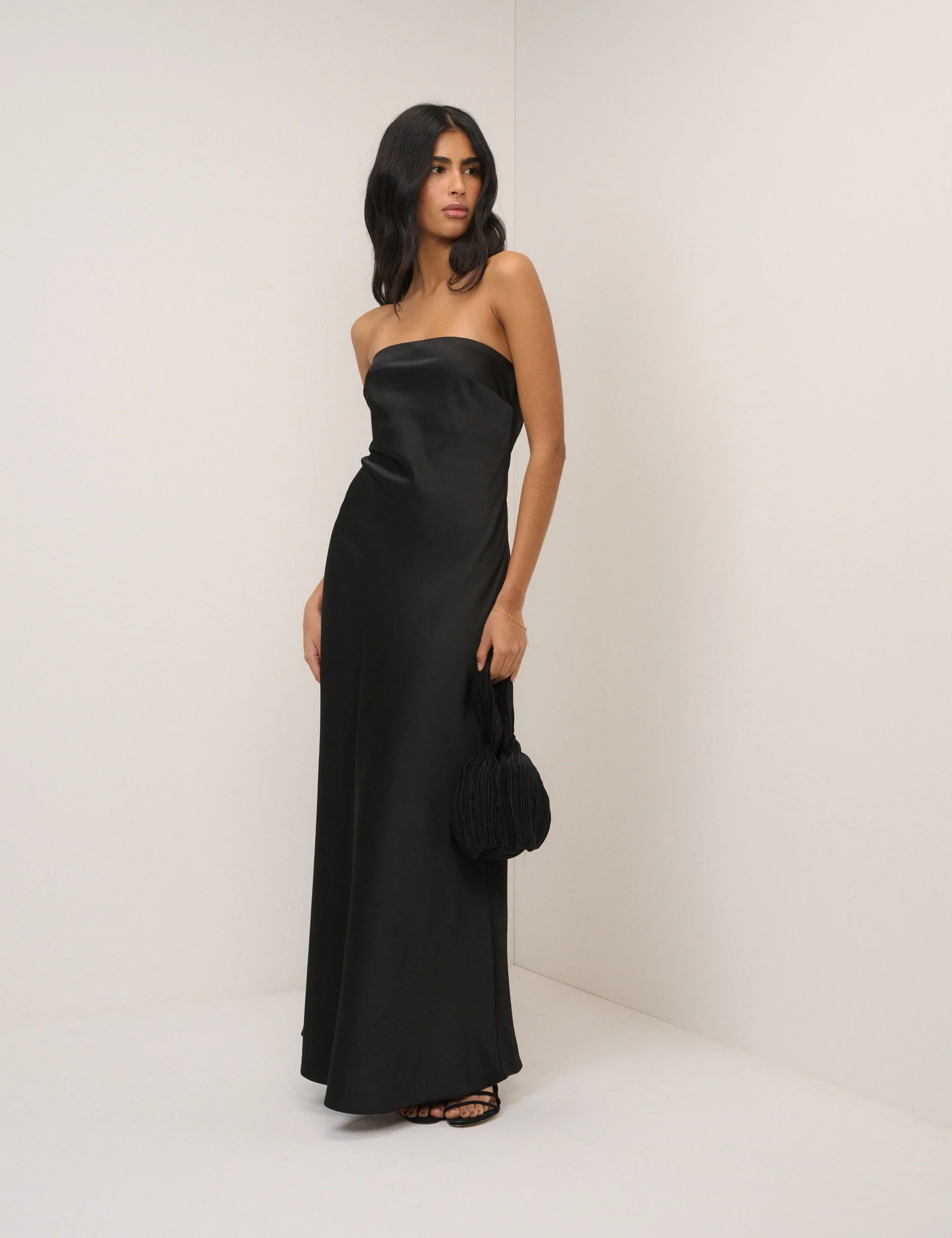 Black Satin Bandeau Arden Maxi Dress - Image 4