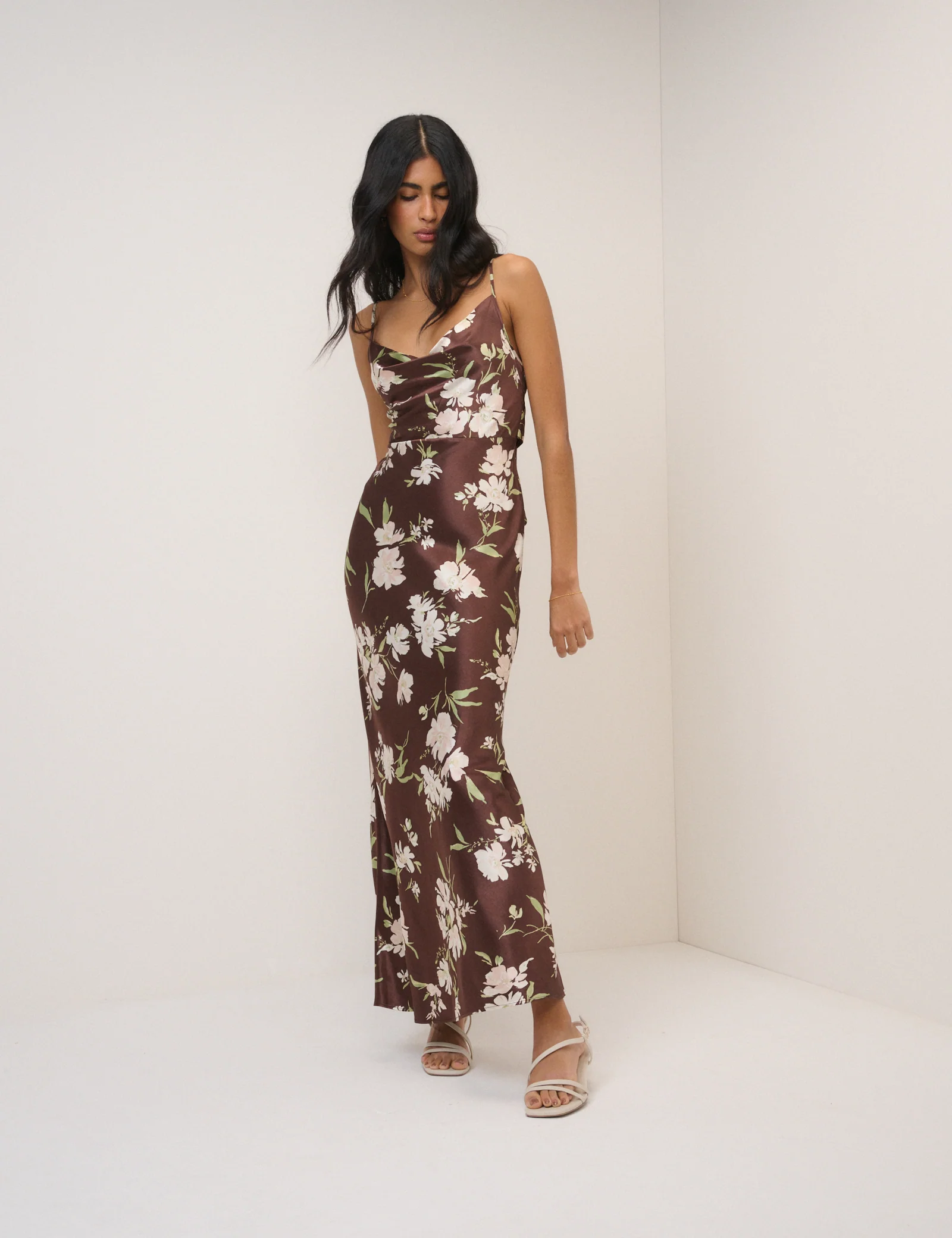 Chocolate Brown Floral Strappy Ellison Maxi - Image 3