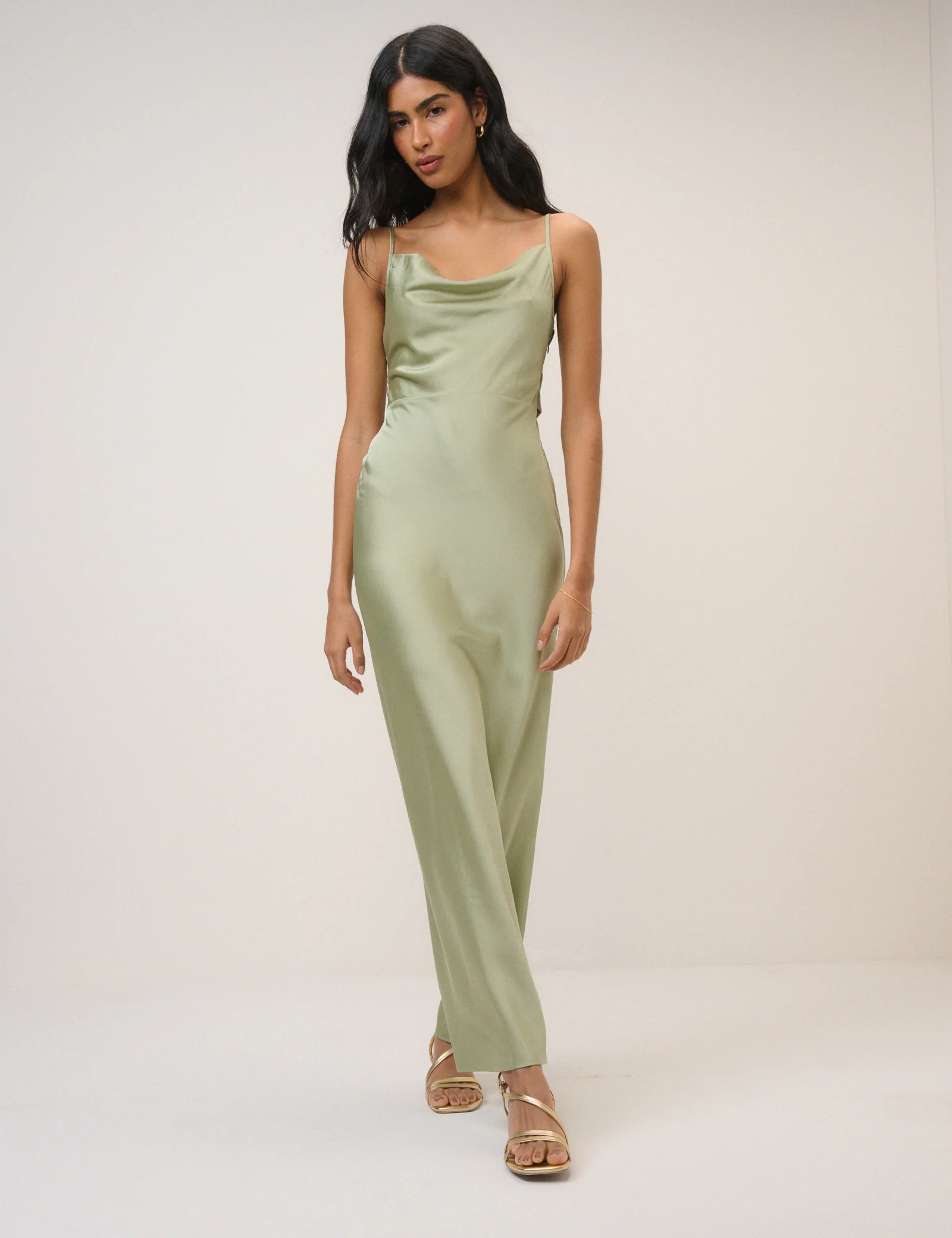Sage Satin Strappy Ellison Mixi Dress - Image 4
