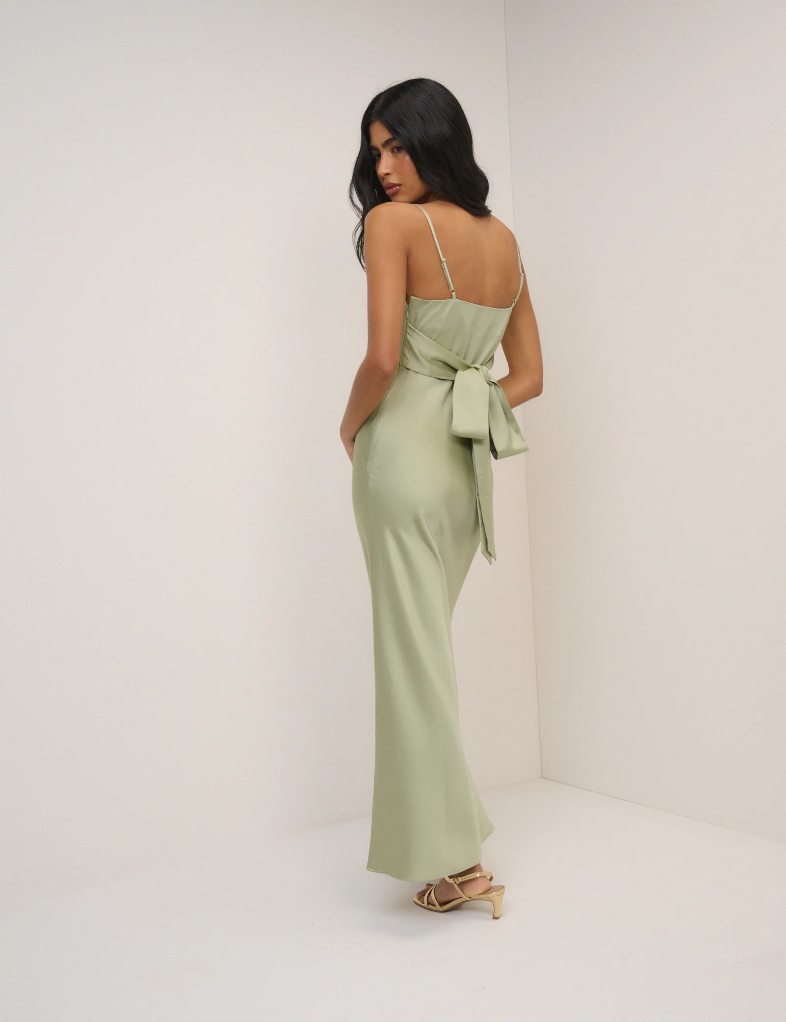 Sage Satin Strappy Ellison Mixi Dress - Image 5