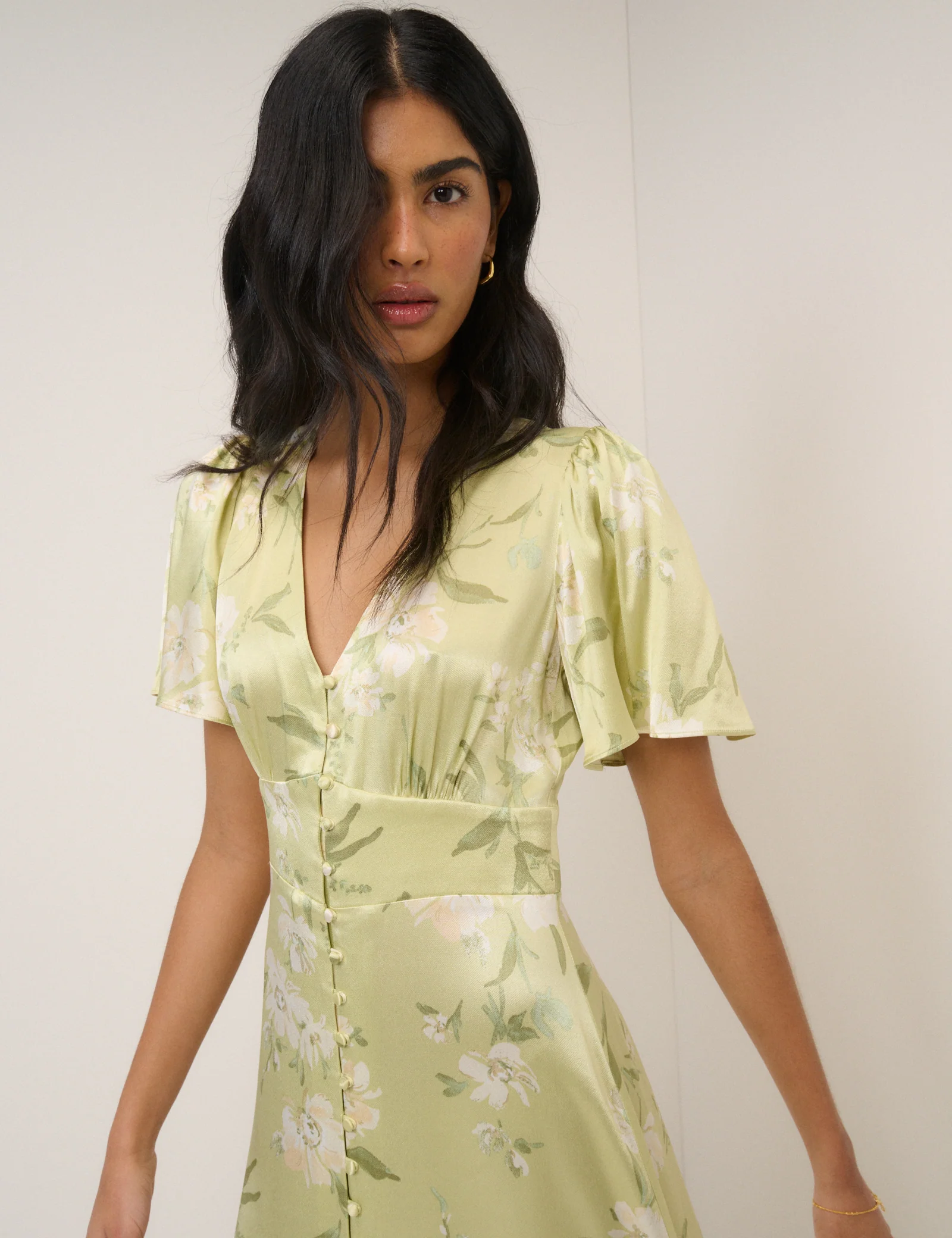 Sage Green Floral Satin Erin Maxi Dress - Image 2