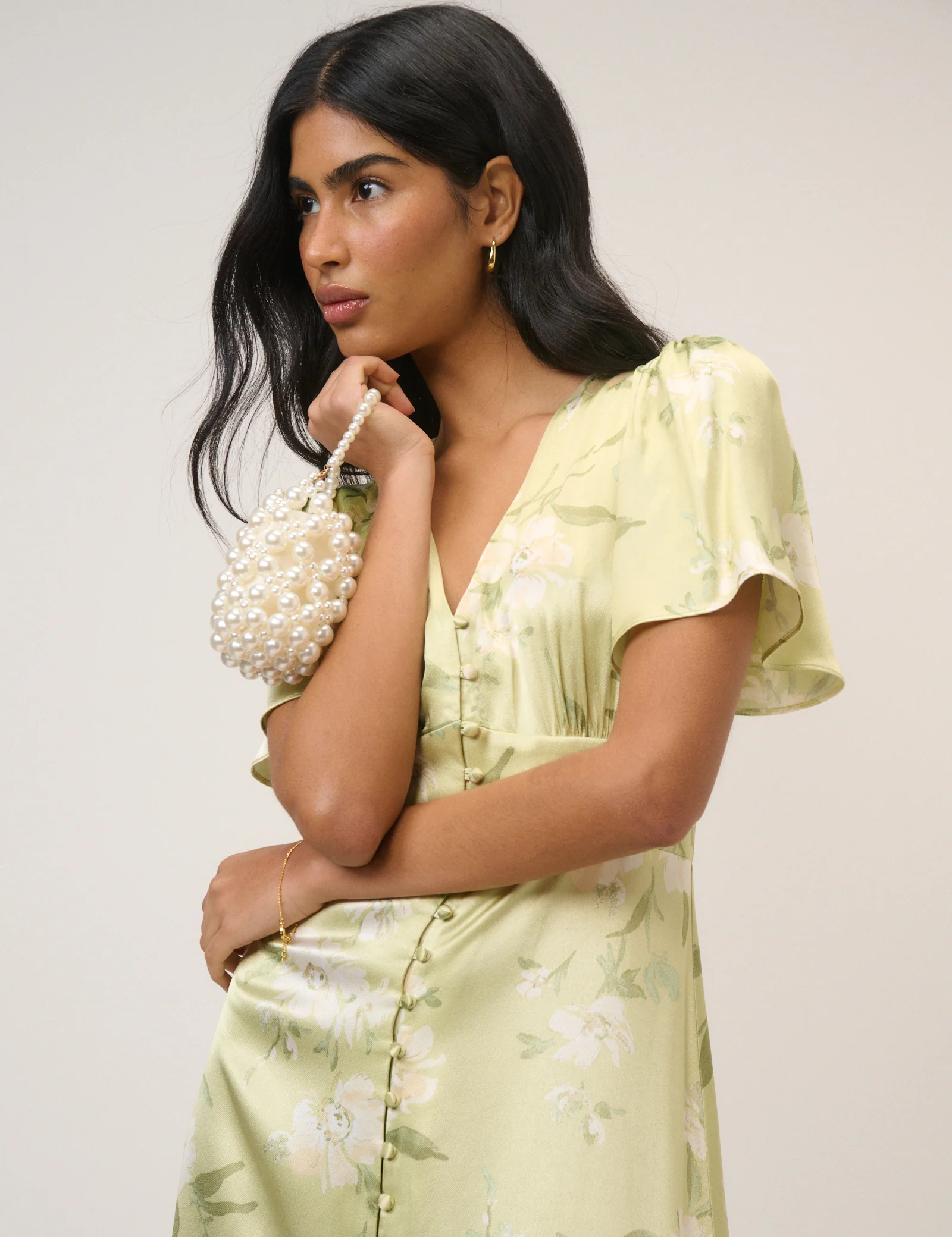 Sage Green Floral Satin Erin Maxi Dress - Image 3