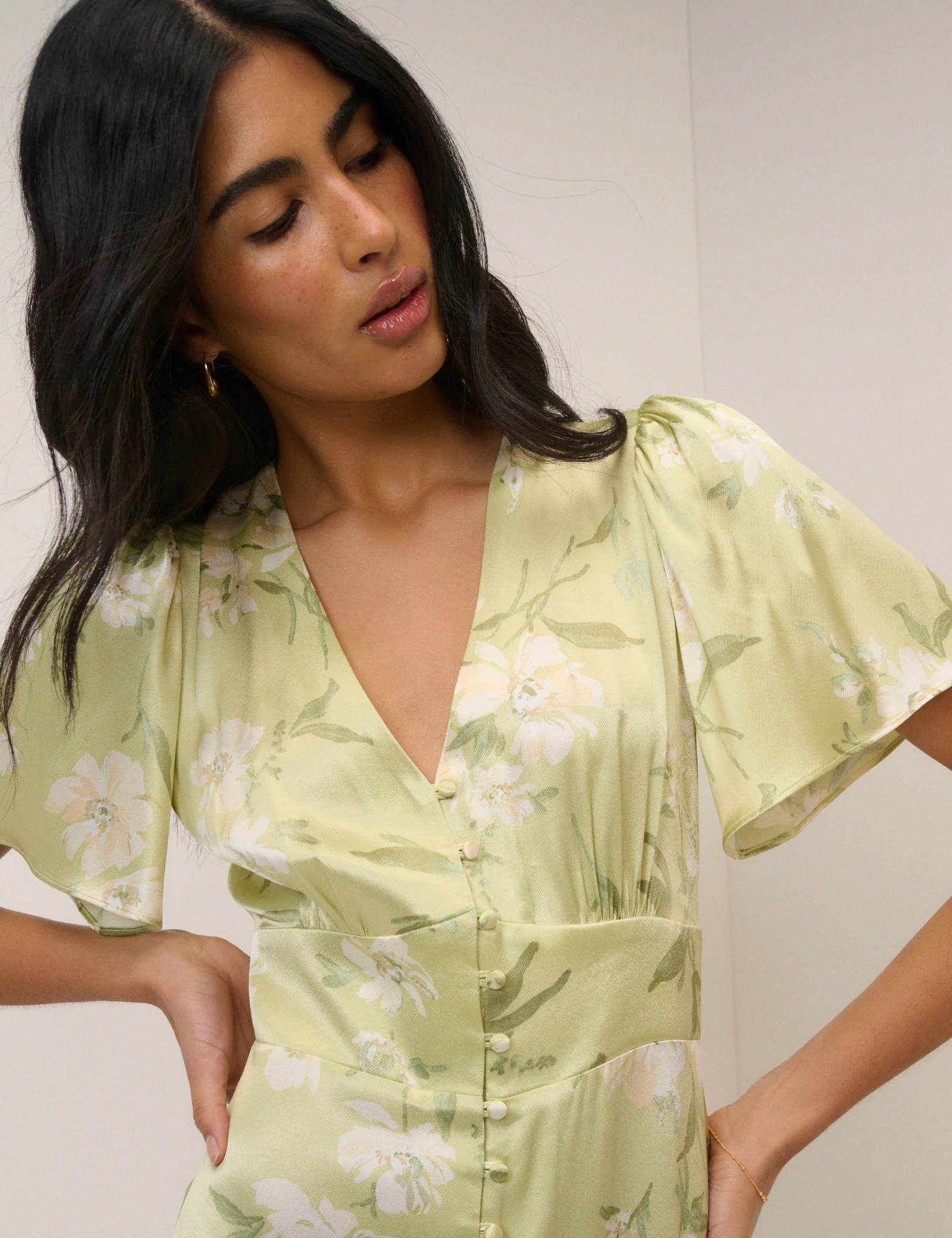 Sage Green Floral Satin Erin Maxi Dress - Image 4