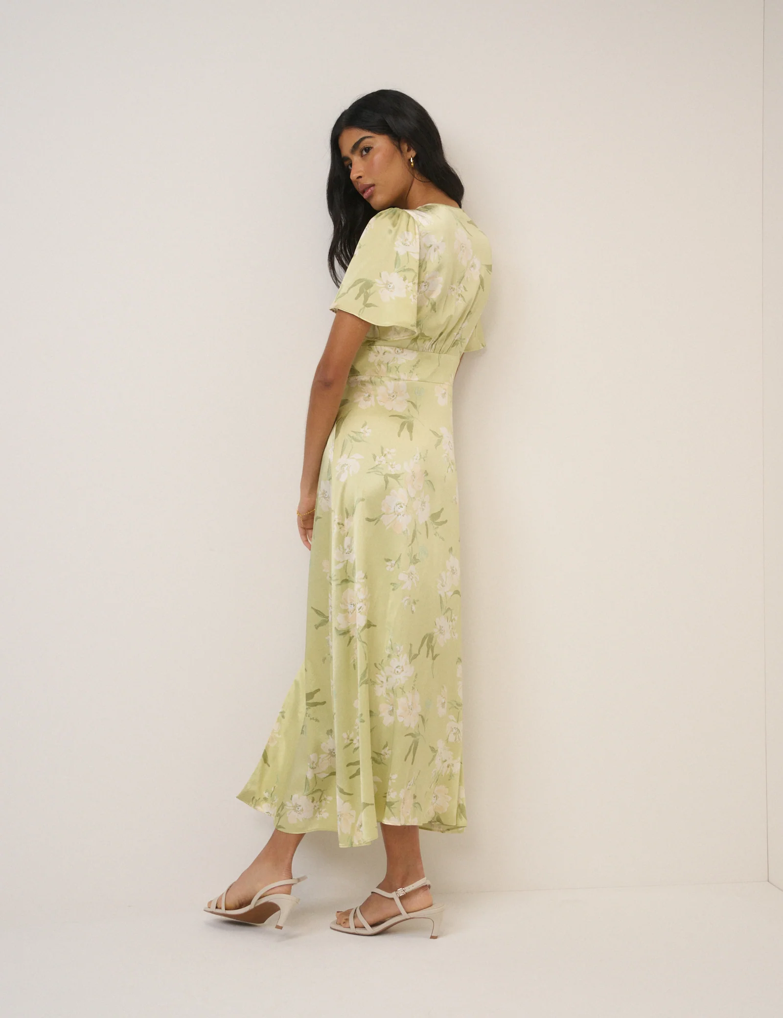 Sage Green Floral Satin Erin Maxi Dress - Image 5