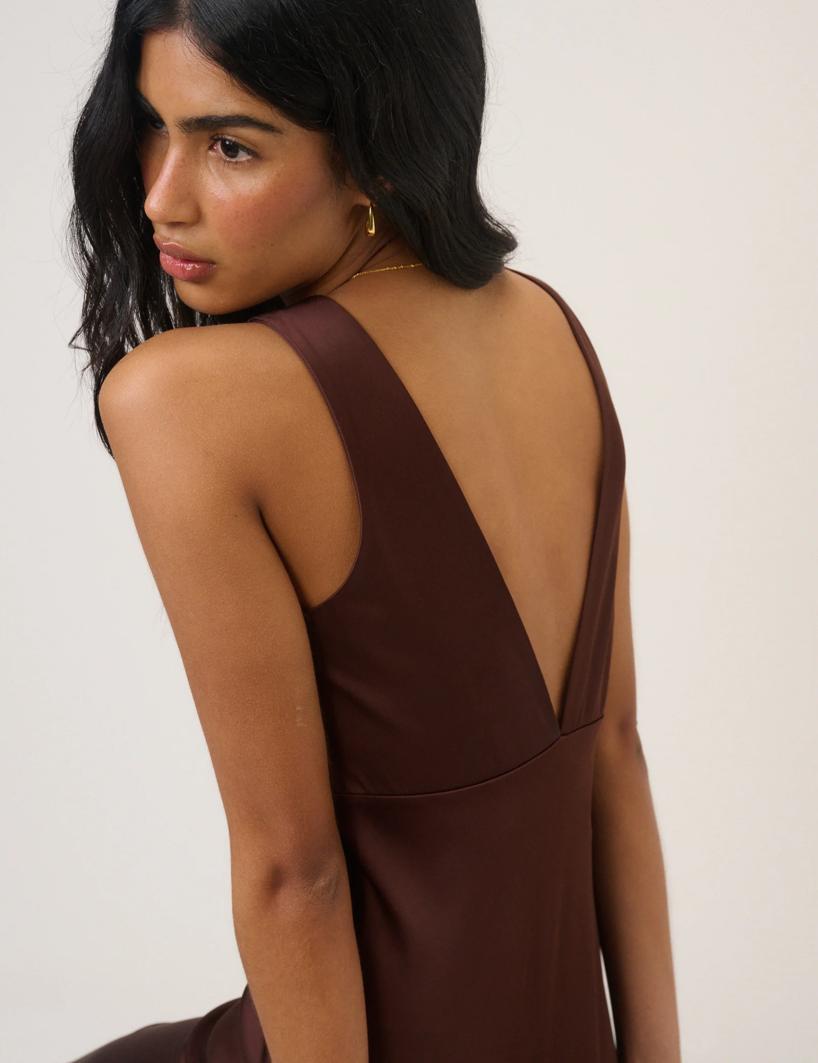 Chocolate Brown Satin Joey Maxi Dress - Image 2
