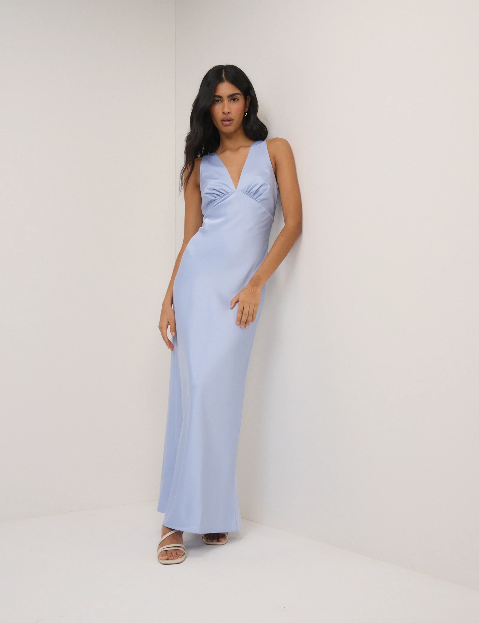 Soft Blue Satin Joey Maxi Dress