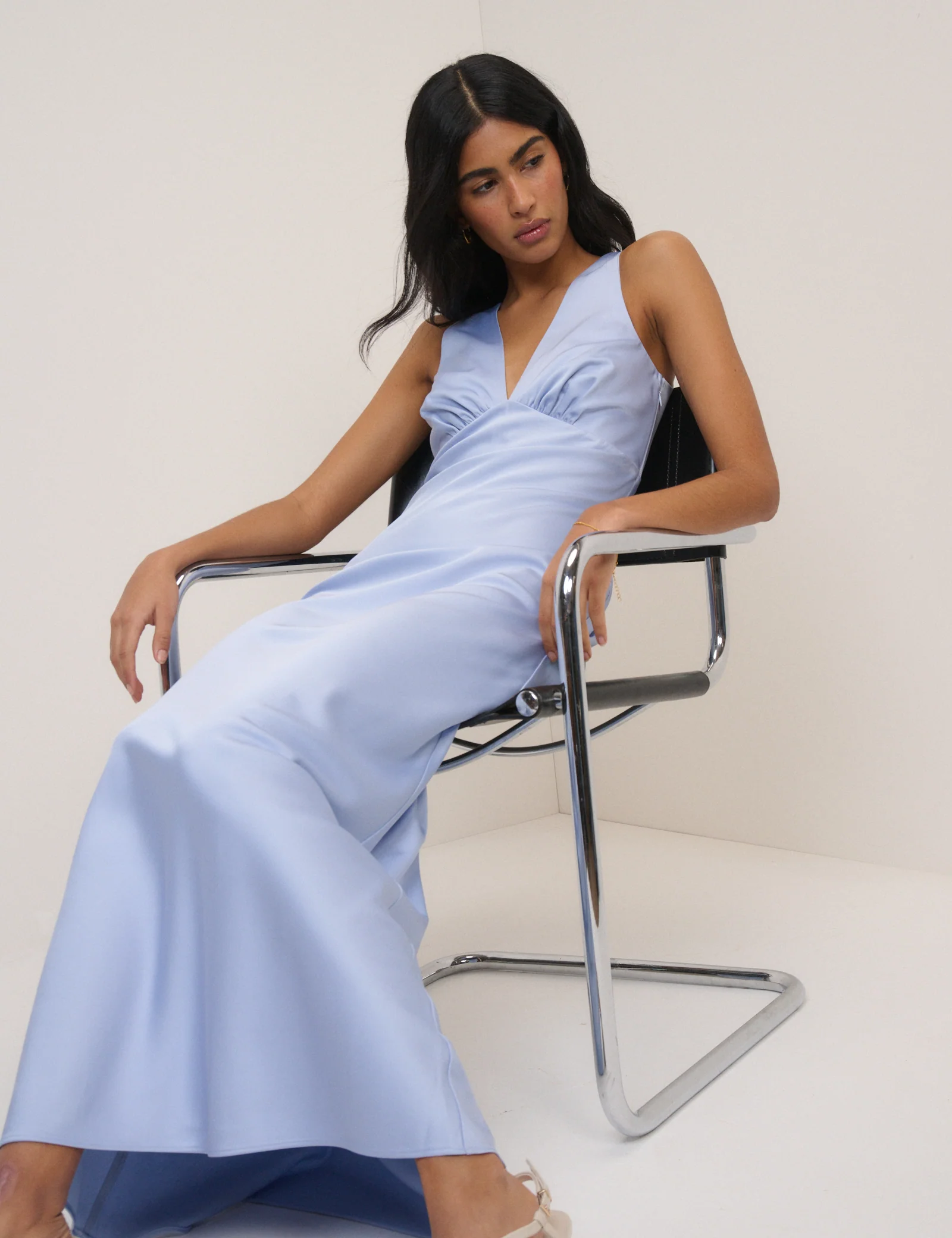 Soft Blue Satin Joey Maxi Dress - Image 4