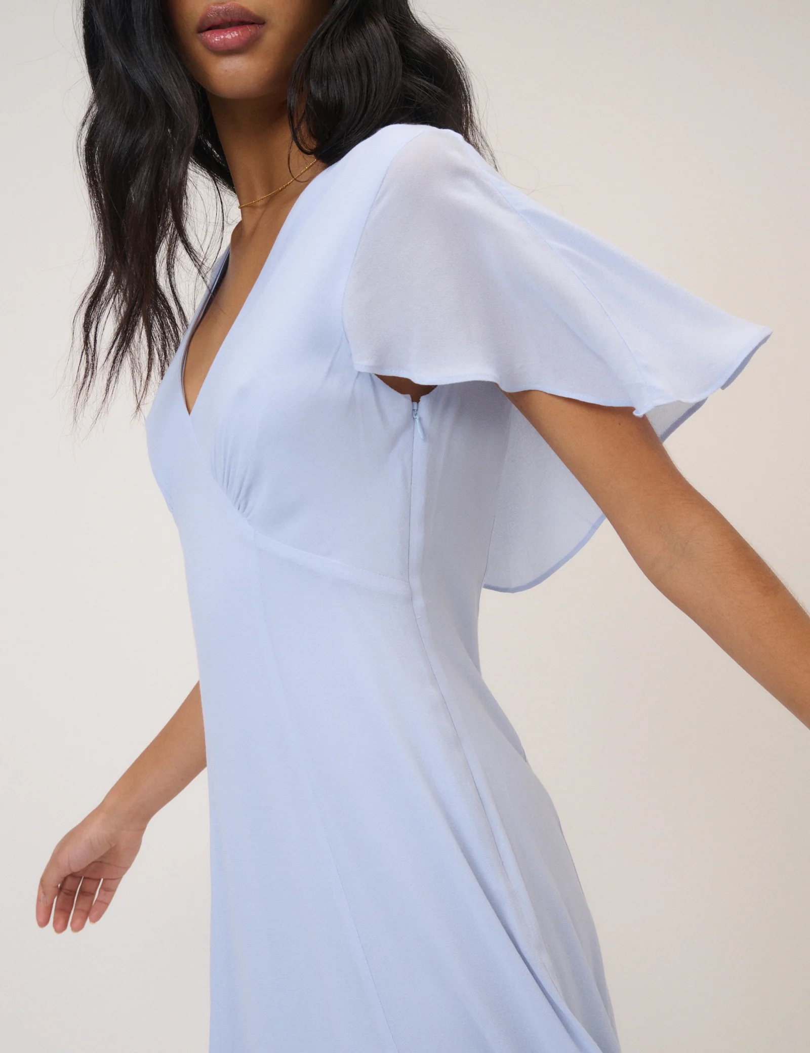 Soft Blue Chiffon Short Sleeve Marlow Midi Dress - Image 2