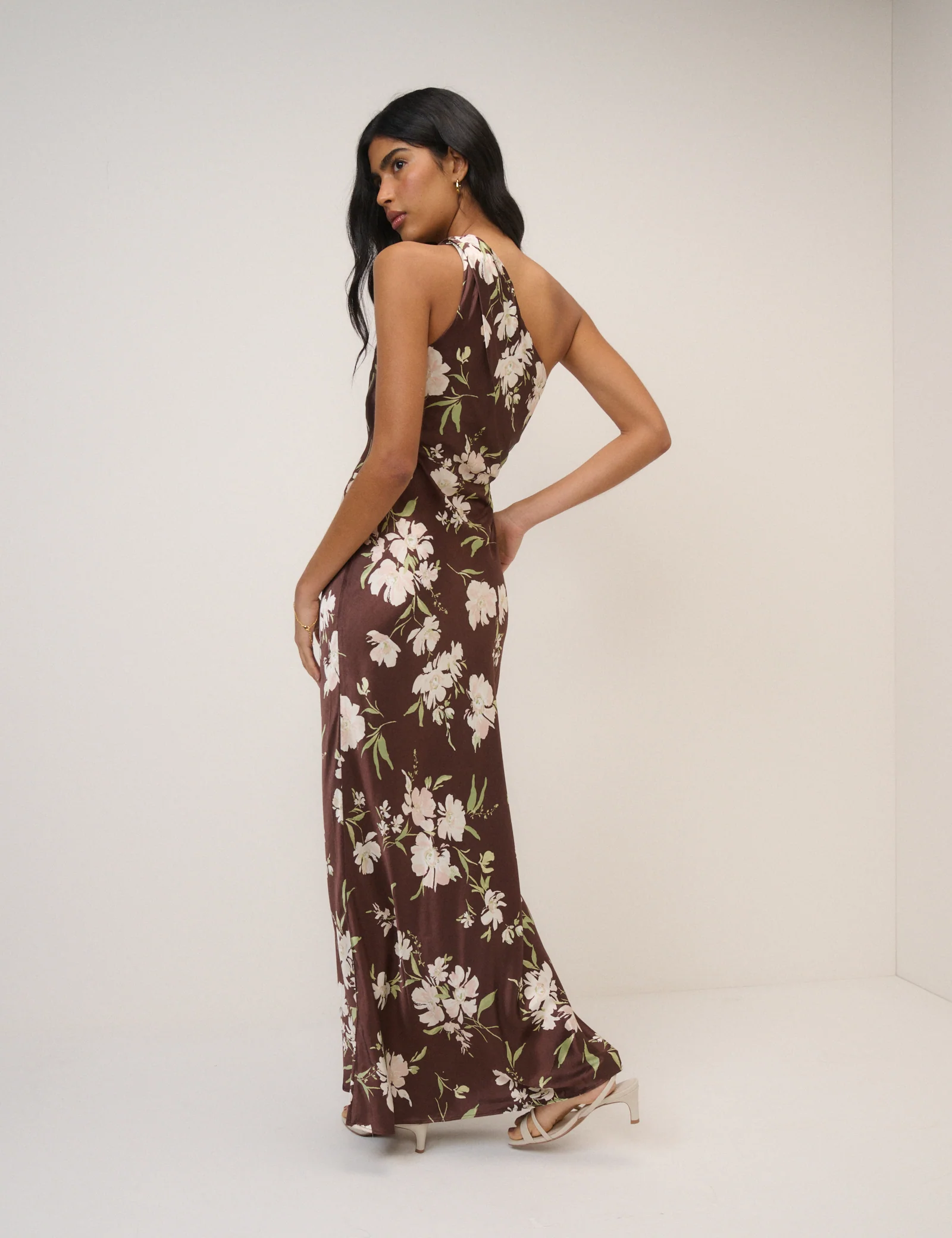 Chocolate Brown Floral One Shoulder Sloane Maxi Dress - Image 5