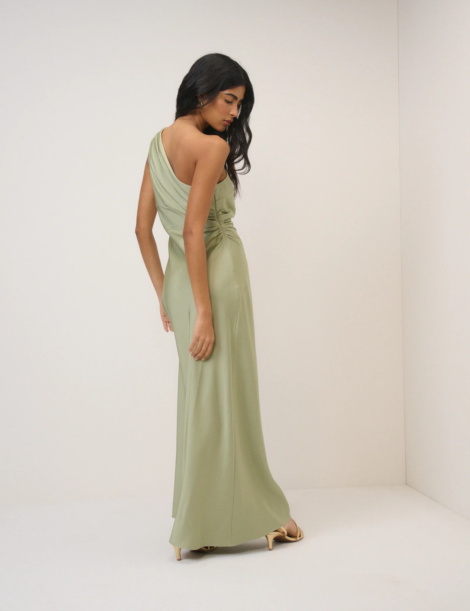 Sage Satin One-Shoulder Sloane Maxi Dress - Image 3
