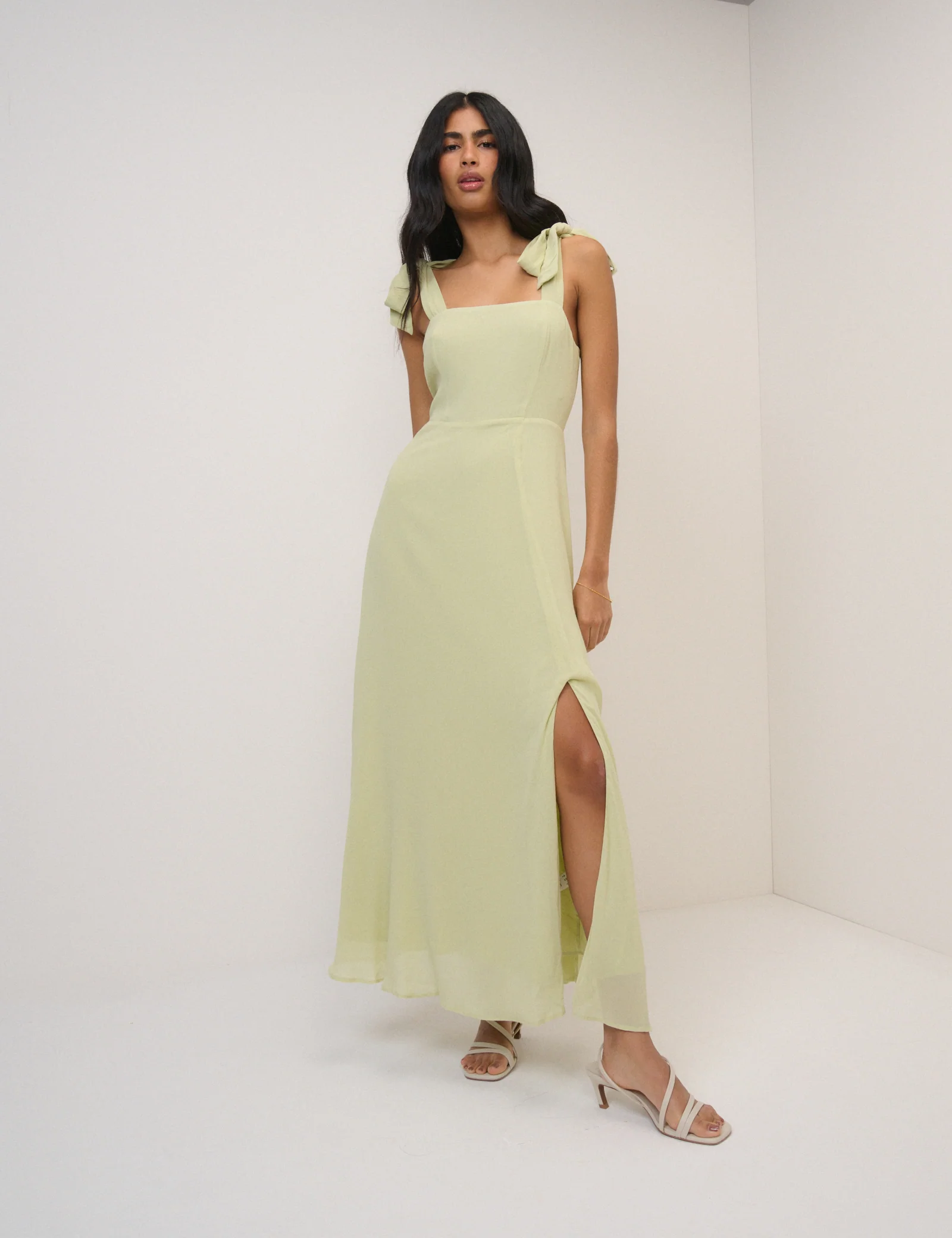 Green Chiffon Square Neck Tamar Midi Dress