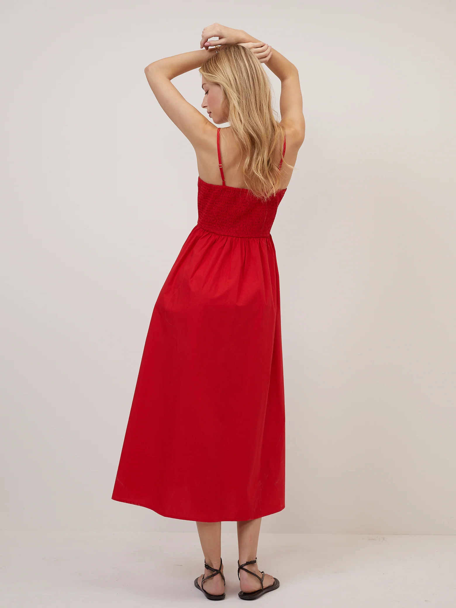Red Fitted Bodice Briella Midi Dress - Image 4