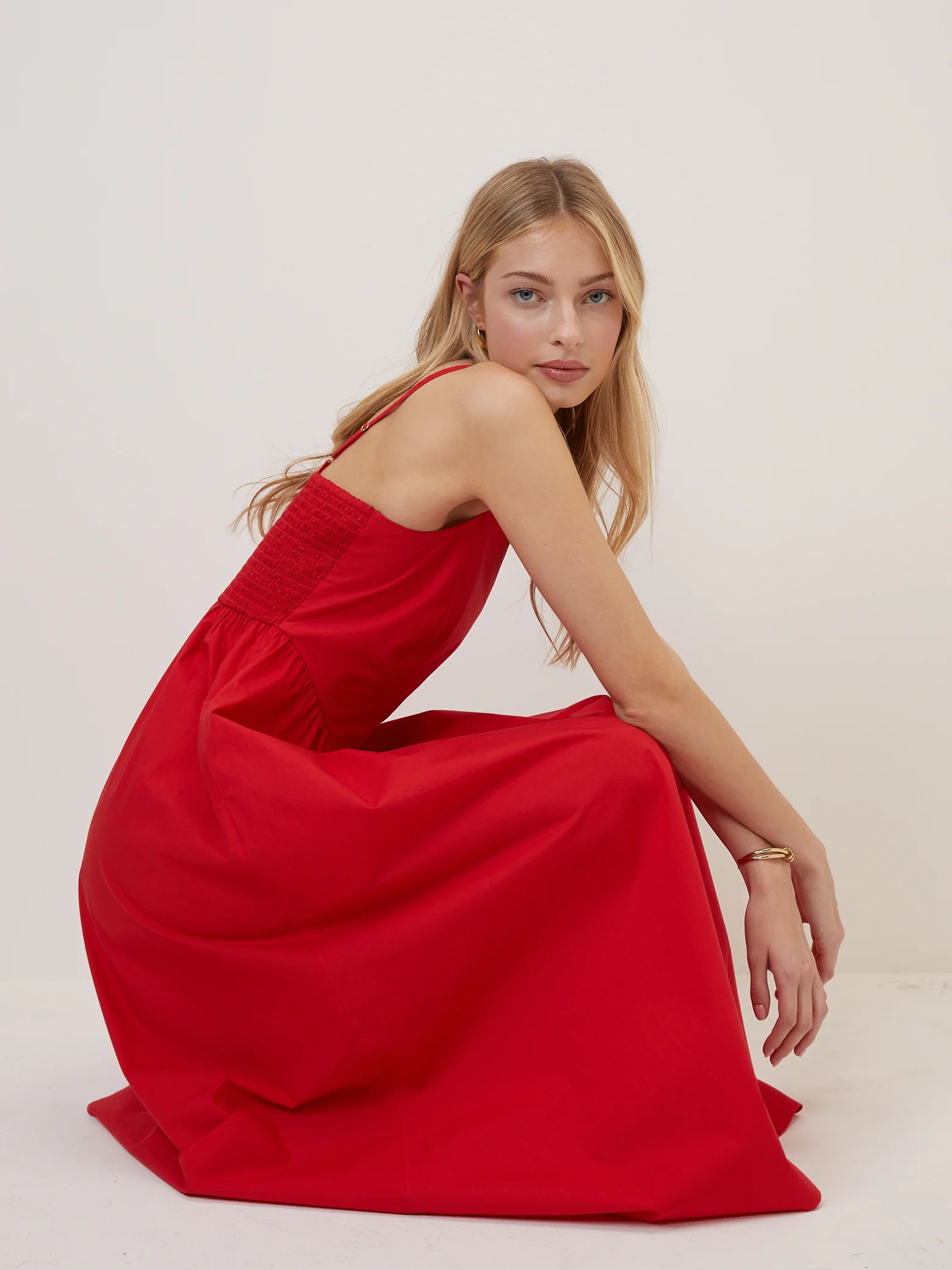 Red Fitted Bodice Briella Midi Dress - Image 5