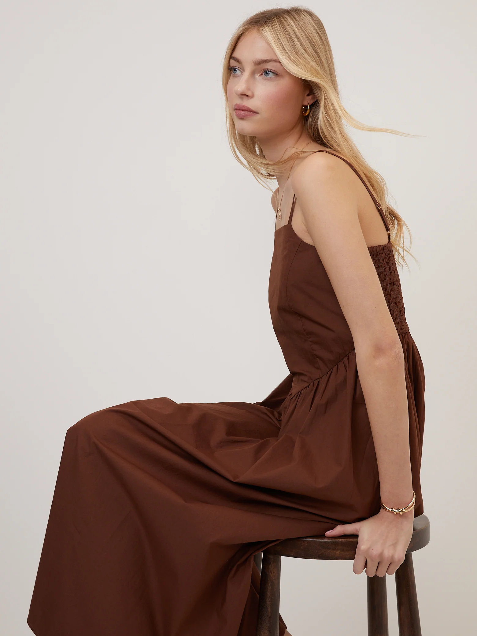 Brown Fitted Bodice Briella Midi Dress - Image 3