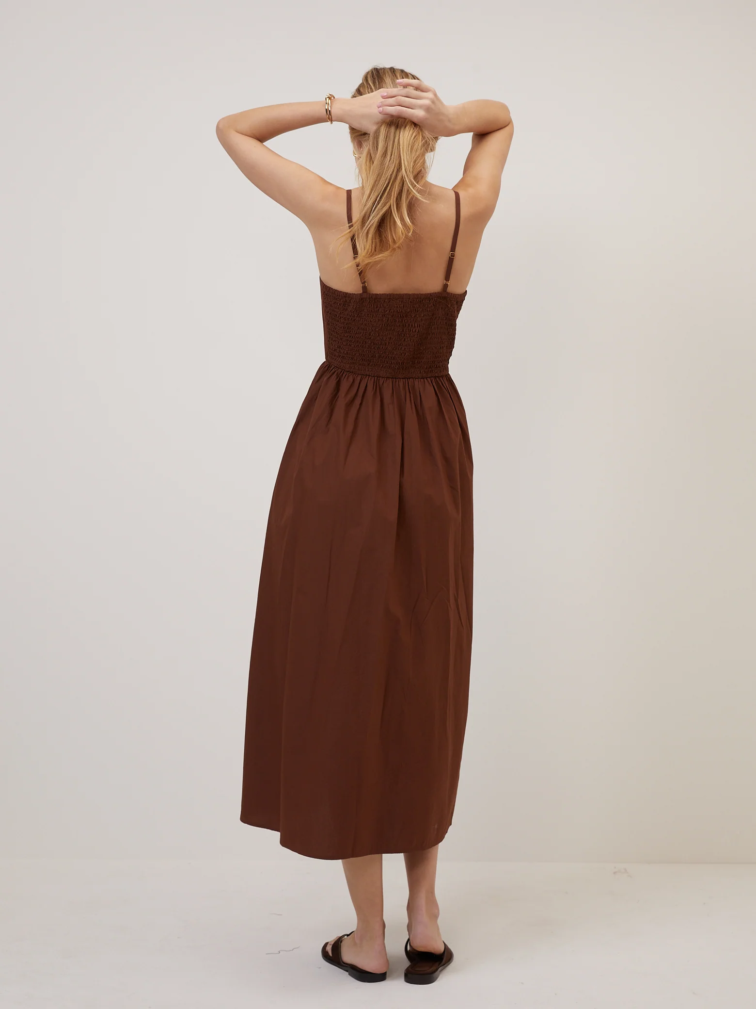 Brown Fitted Bodice Briella Midi Dress - Image 5