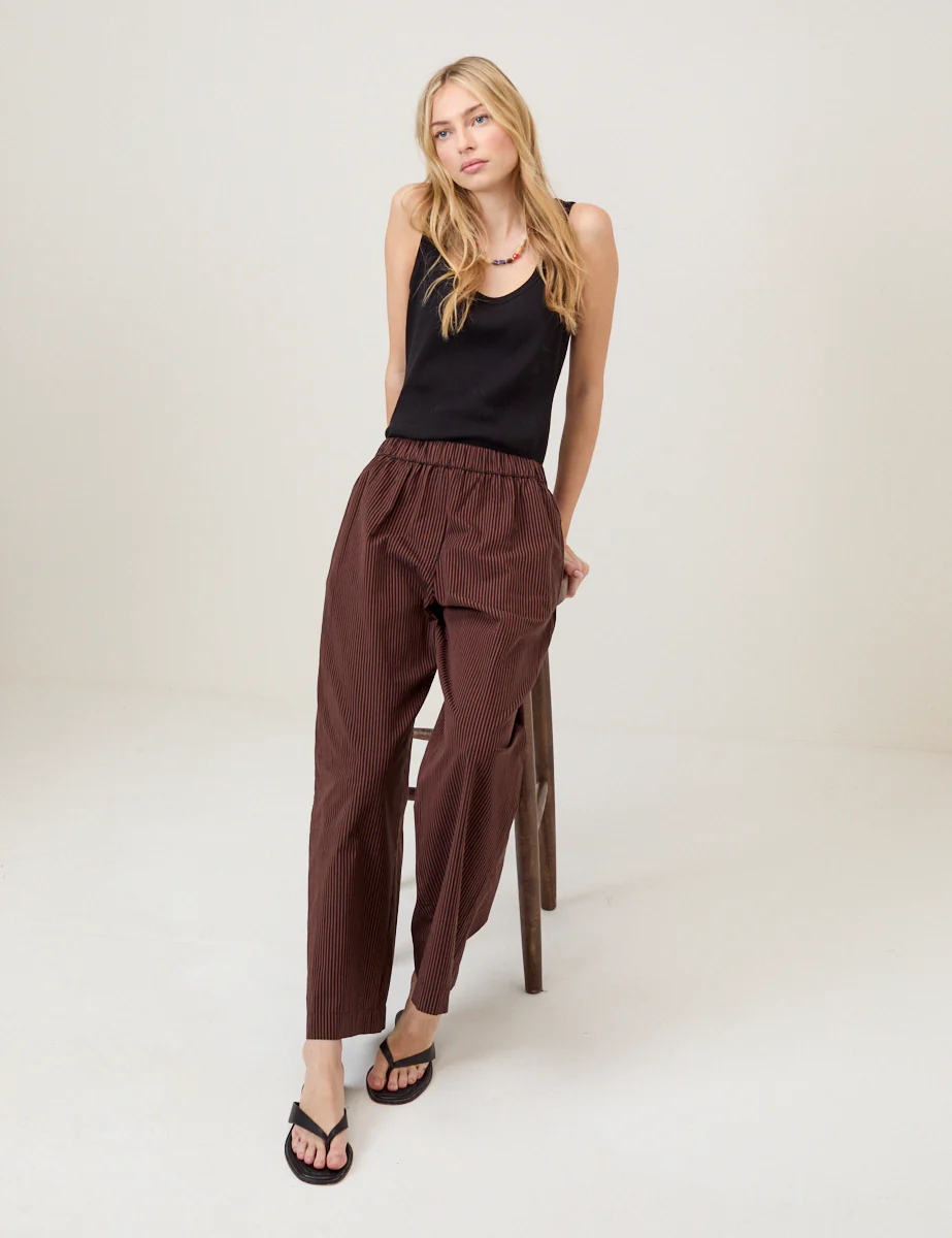 Brown Pinstripe Wide Leg Trousers - Image 2