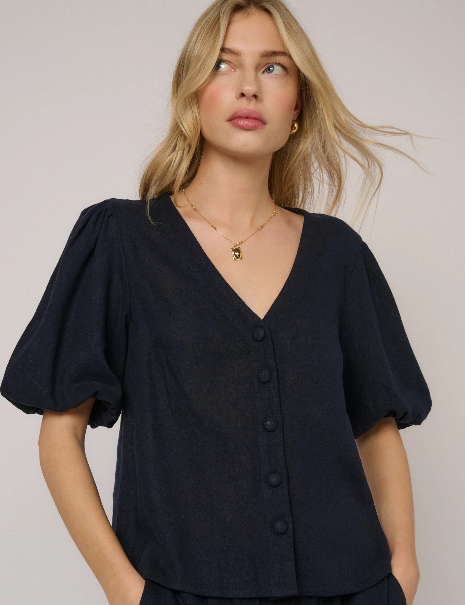 Navy Puff Sleeve Top - Image 4