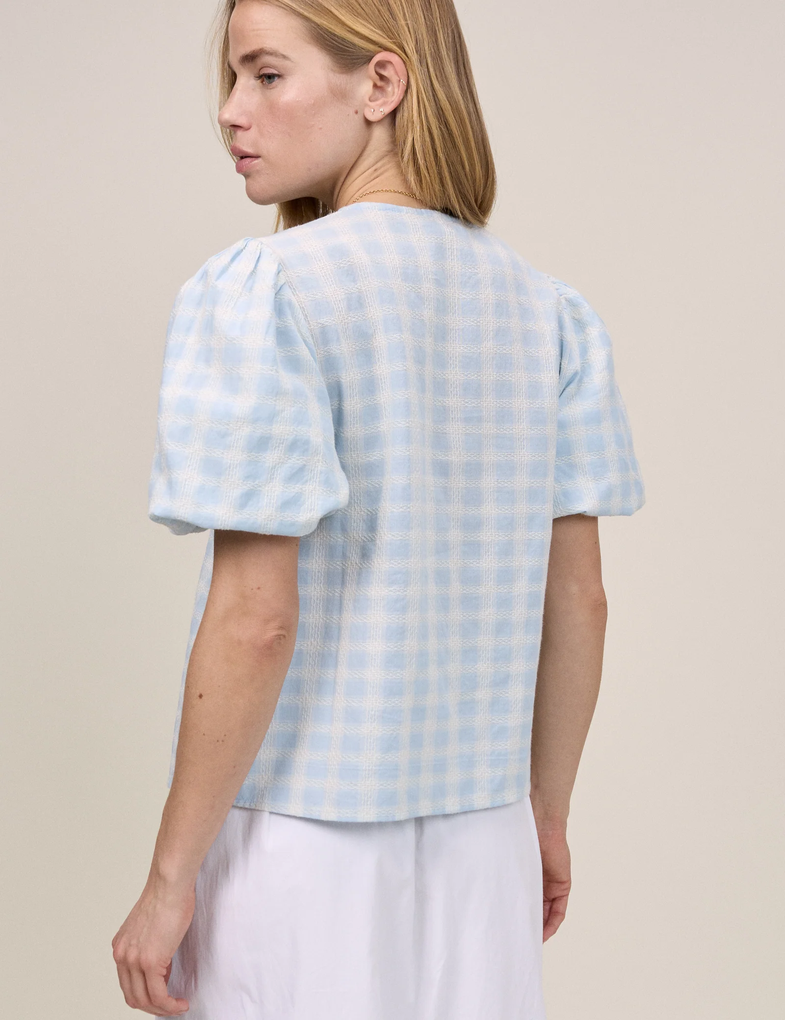 Blue Gingham Puff Sleeve Brooke Top - Image 4