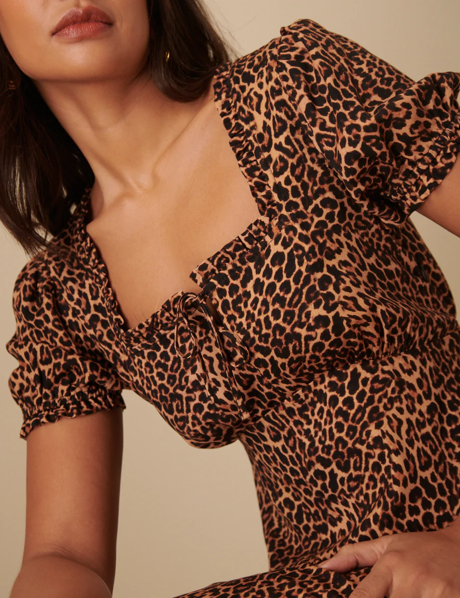Brown Leopard Print Prarie Midi Dress - Image 2