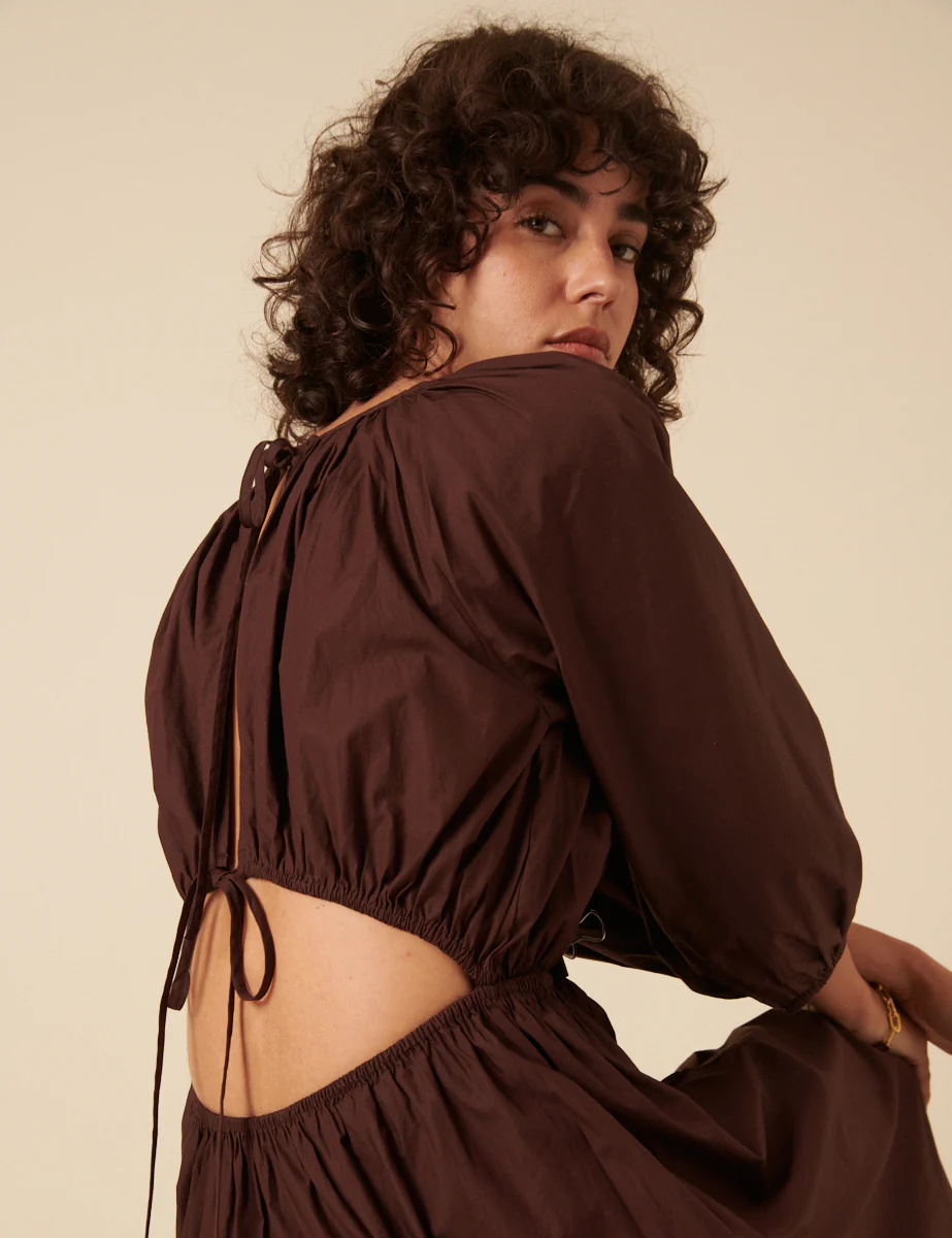 Brown Balloon Sleeve Agatha Midi Dress - Image 2
