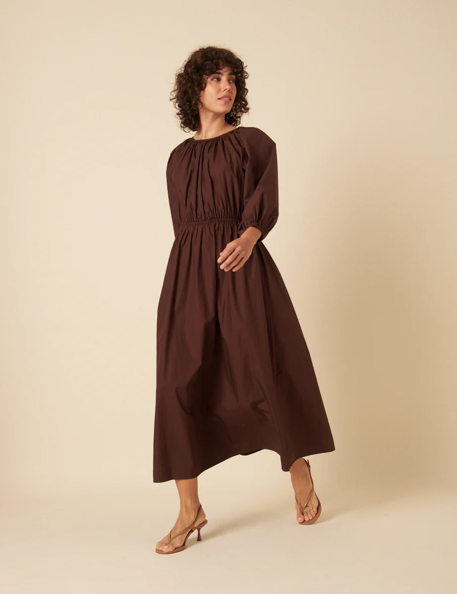 Brown Balloon Sleeve Agatha Midi Dress - Image 3