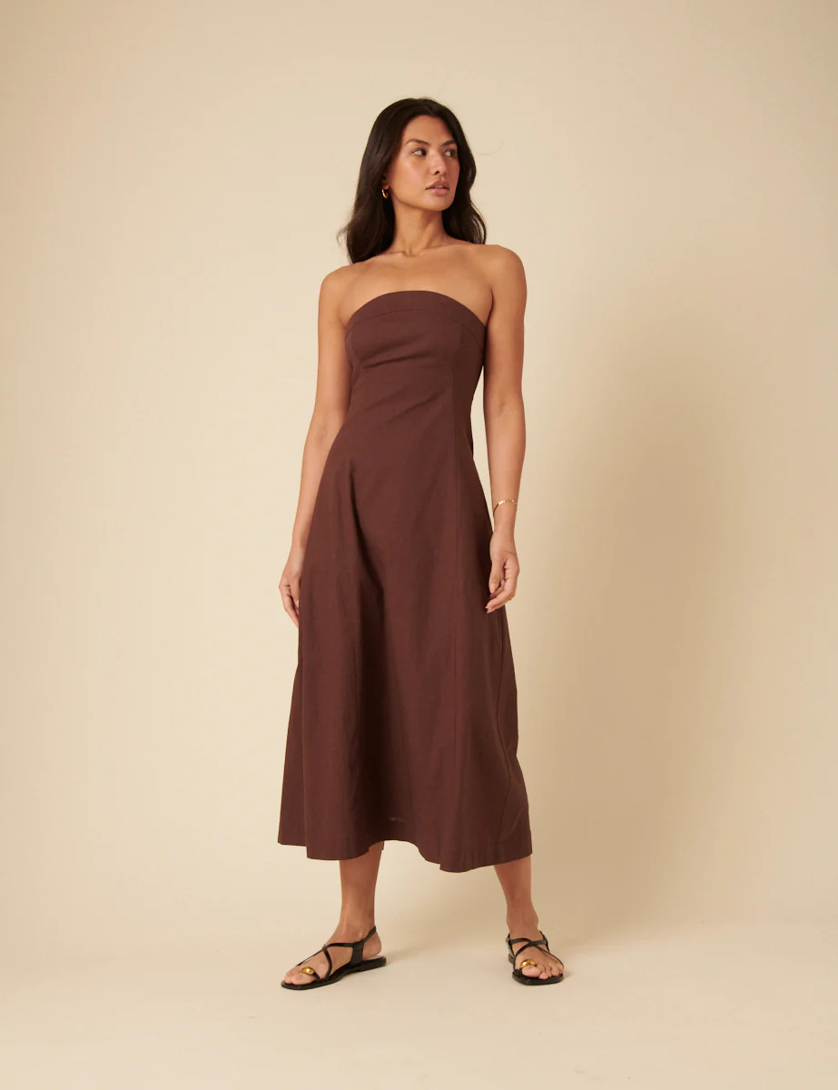 Brown Bandeau Gayle Midi Dress - Image 3