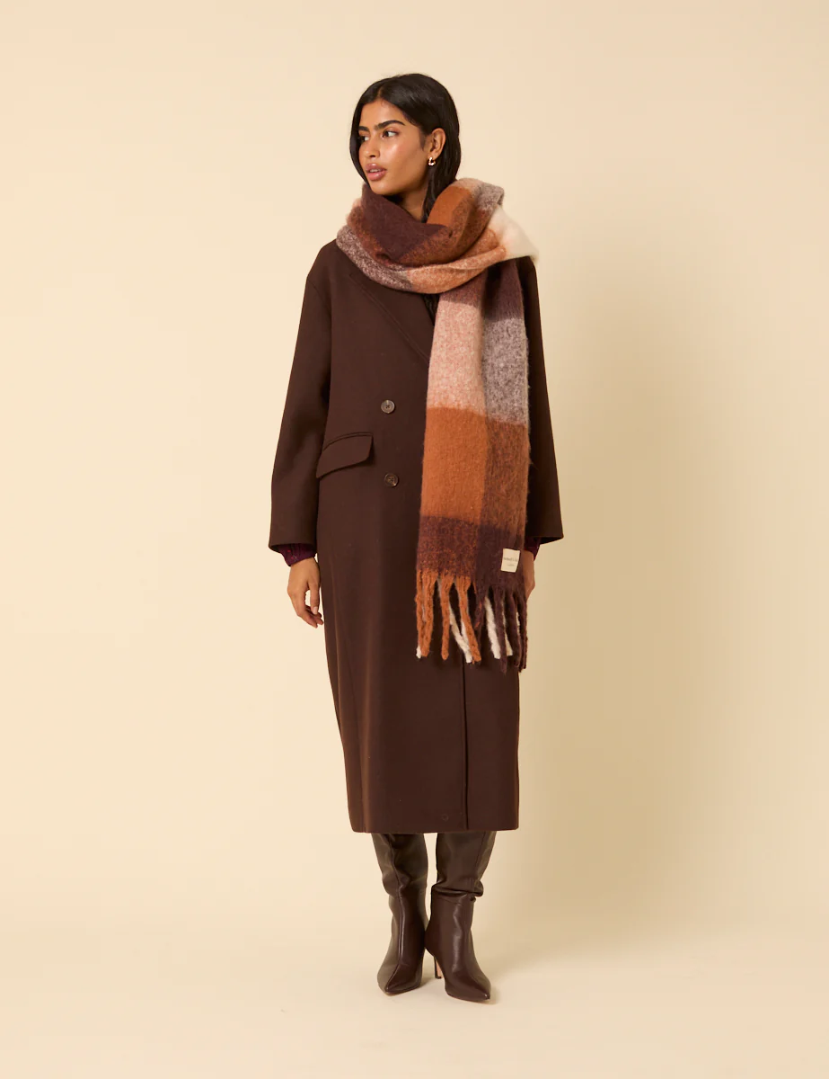 Brown & Beige Check Scarf - Image 2